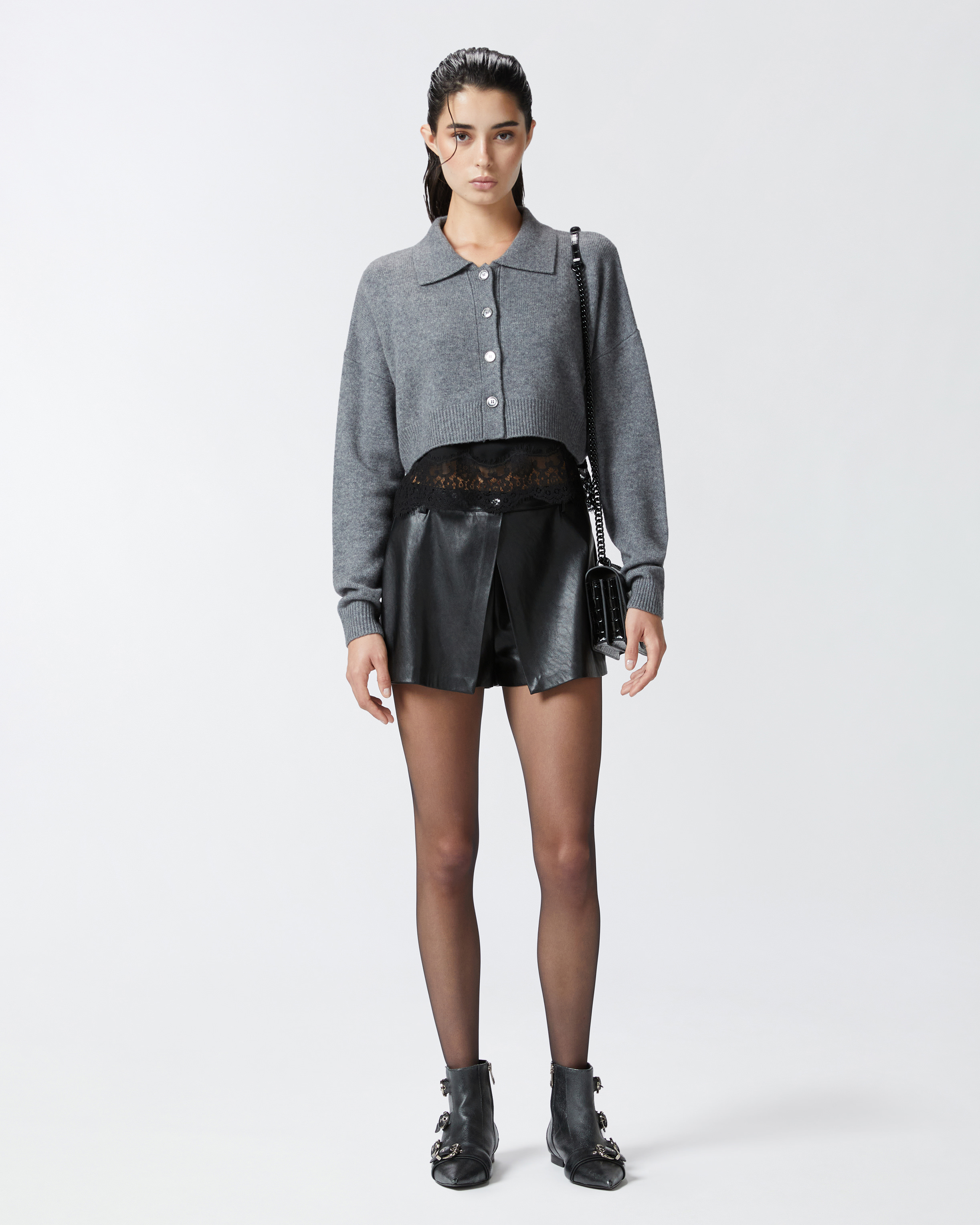 Pinko Leather Effect Shorts With Button In Limo Black