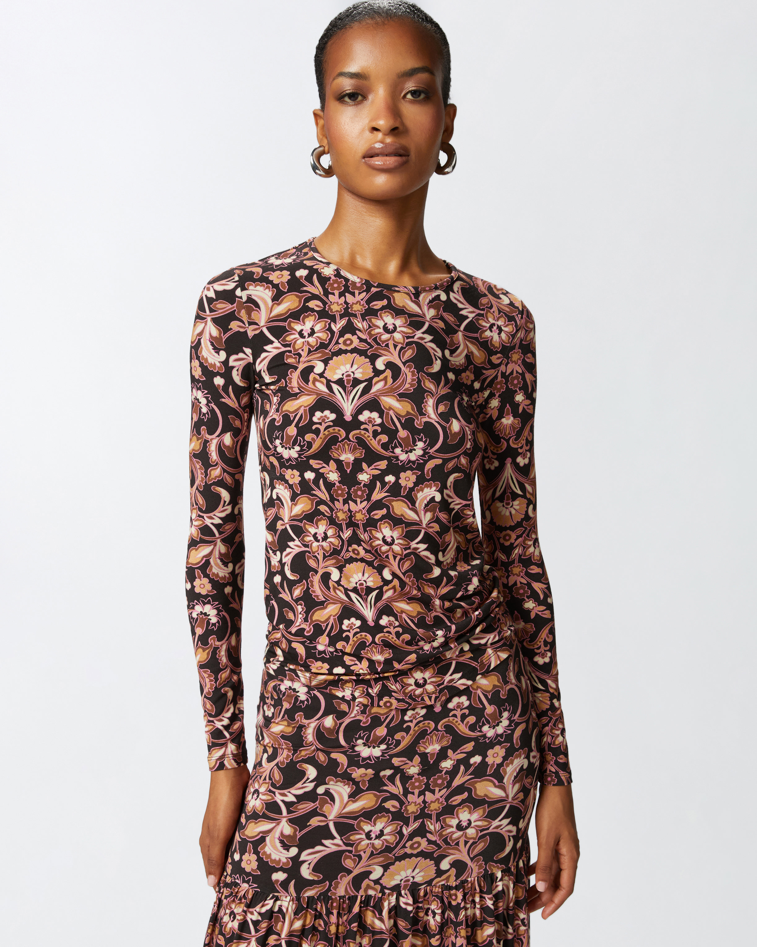 Лонгслив с цветочным принтом - БЕЖЕВЫЙ, КОРИЧНЕВЫЙ, multicolor - large