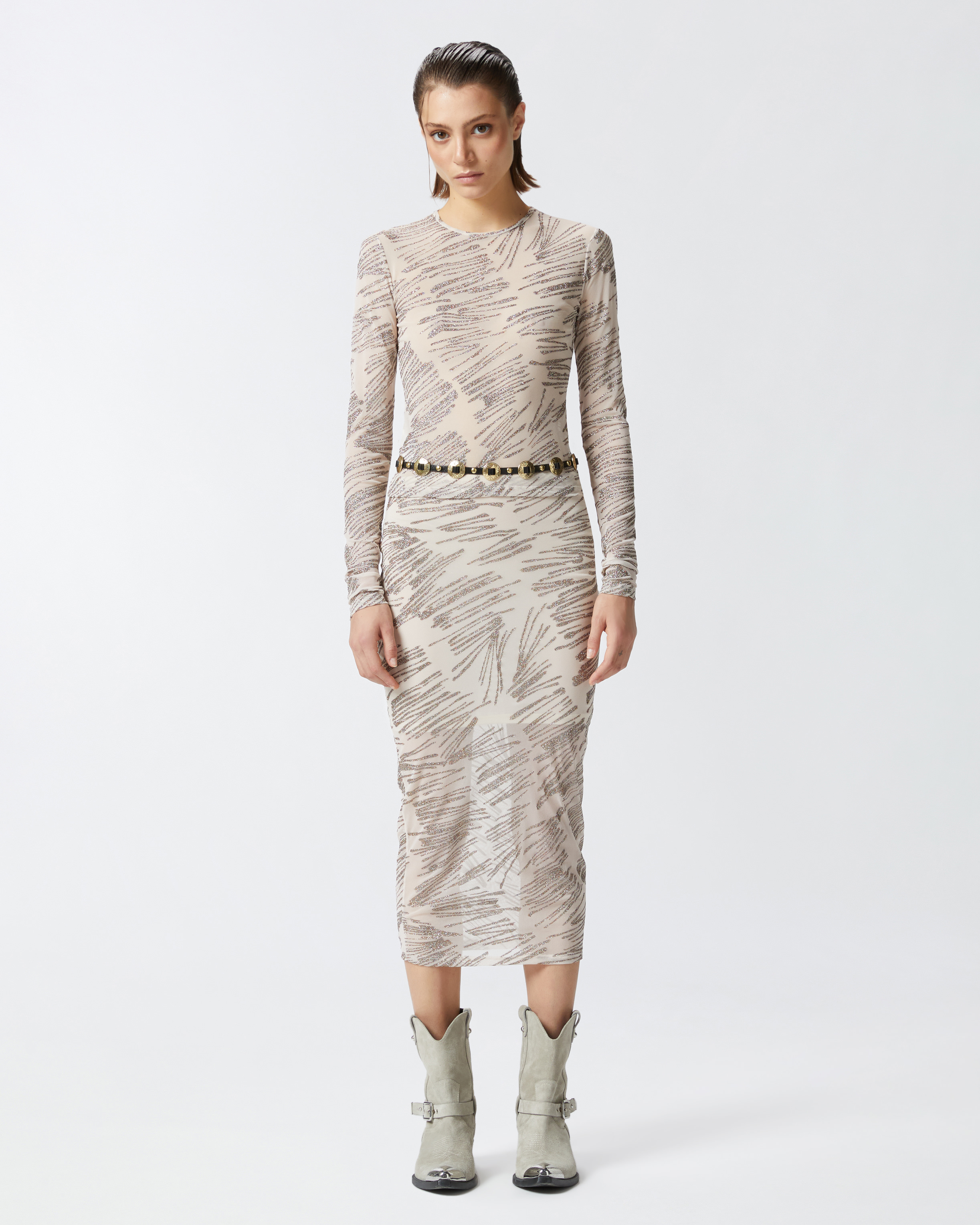 Юбка-карандаш из тюля с глиттерным принтом - БЕЖЕВЫЙ, multicolor - large