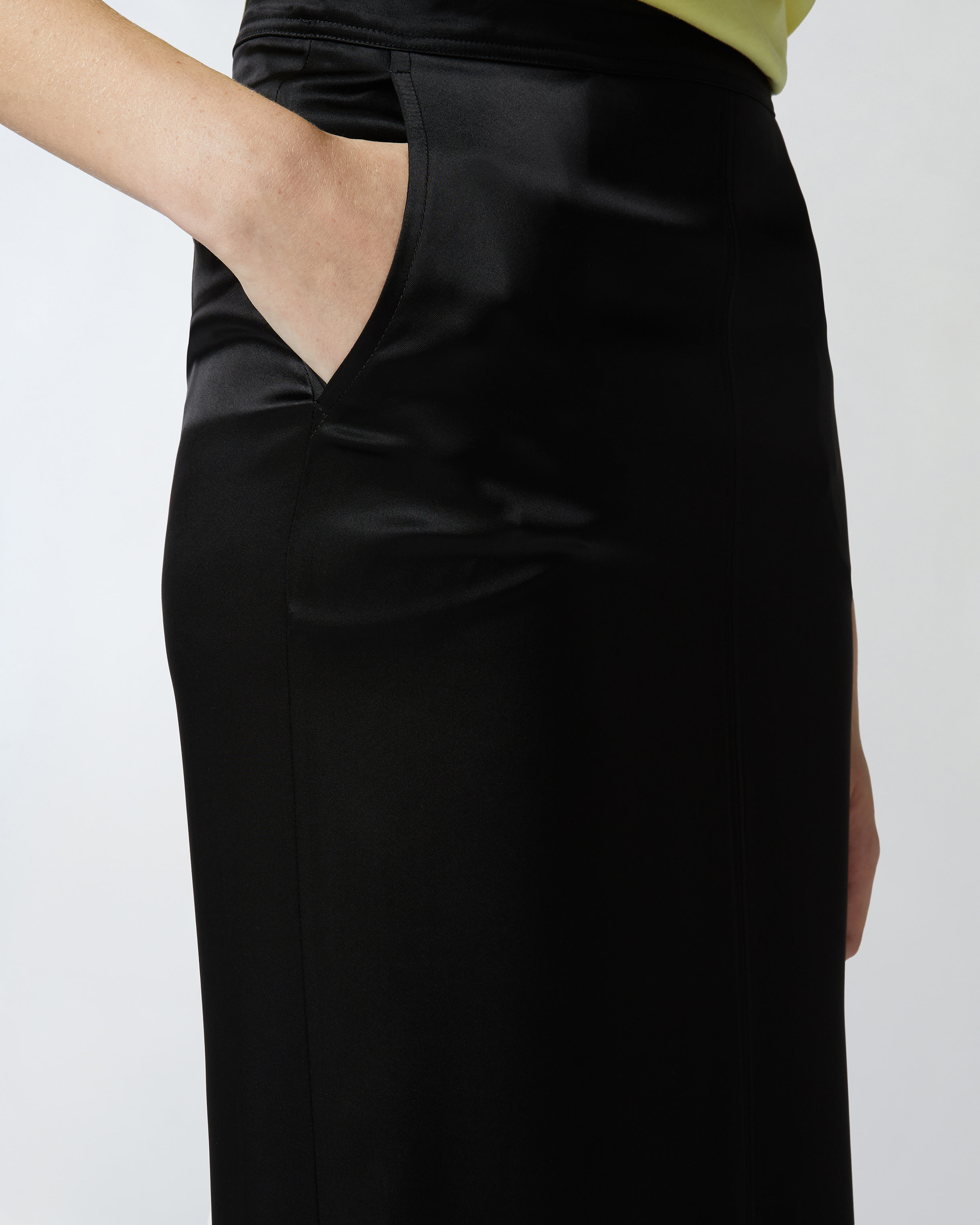 Pinko Long Satin Skirt With Rear Slit In Noir Limousine