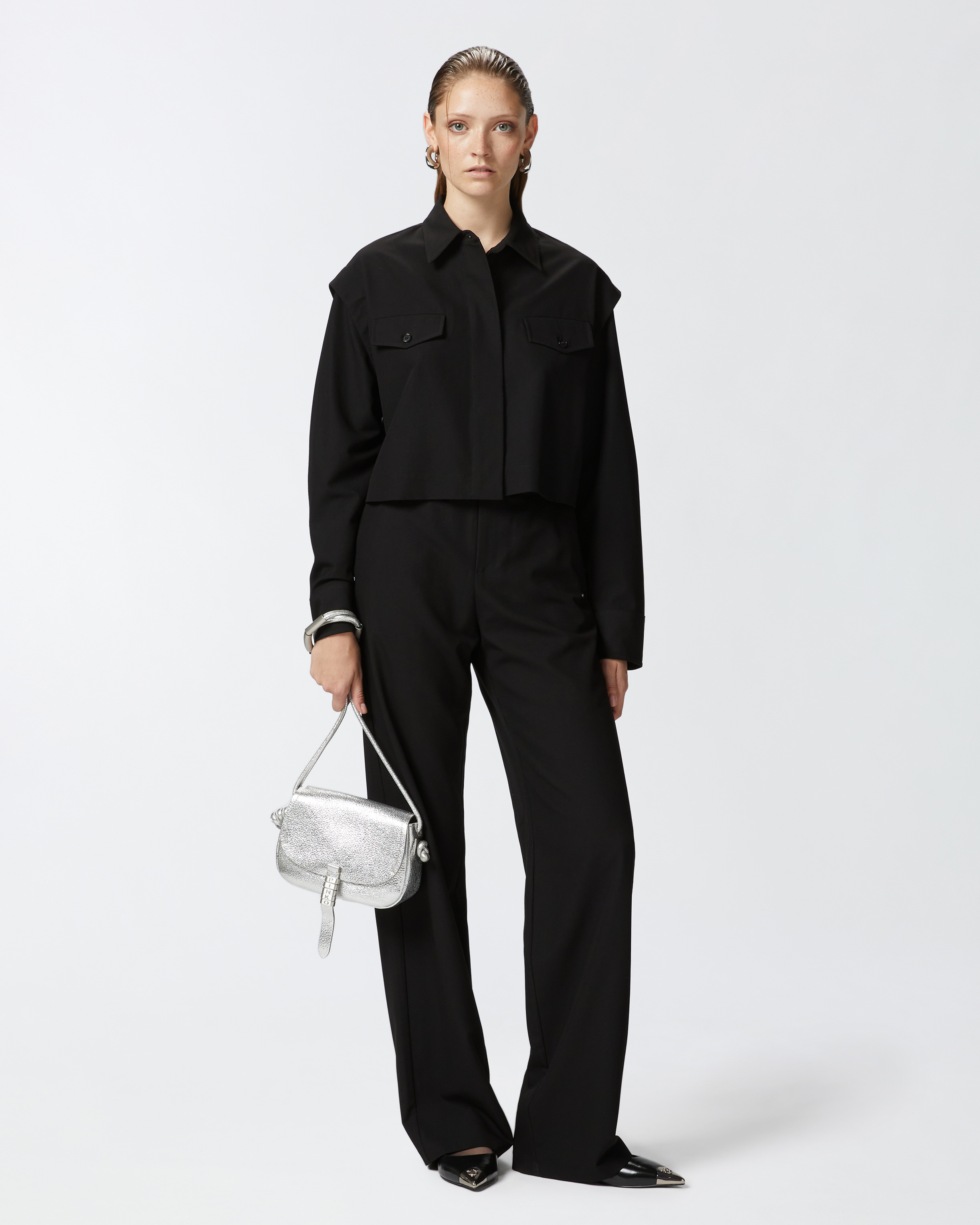 Брюки из крепа со сборками на талии - ЧЕРНЫЙ - large