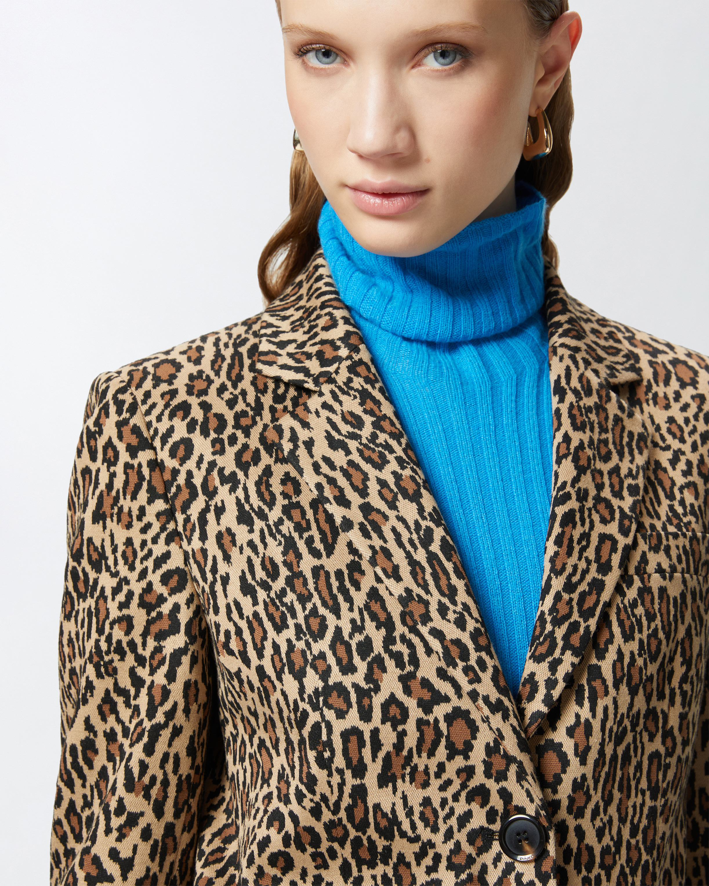 Pinko Single-breasted Blazer With Spotted Pattern In Multi. Beige/black