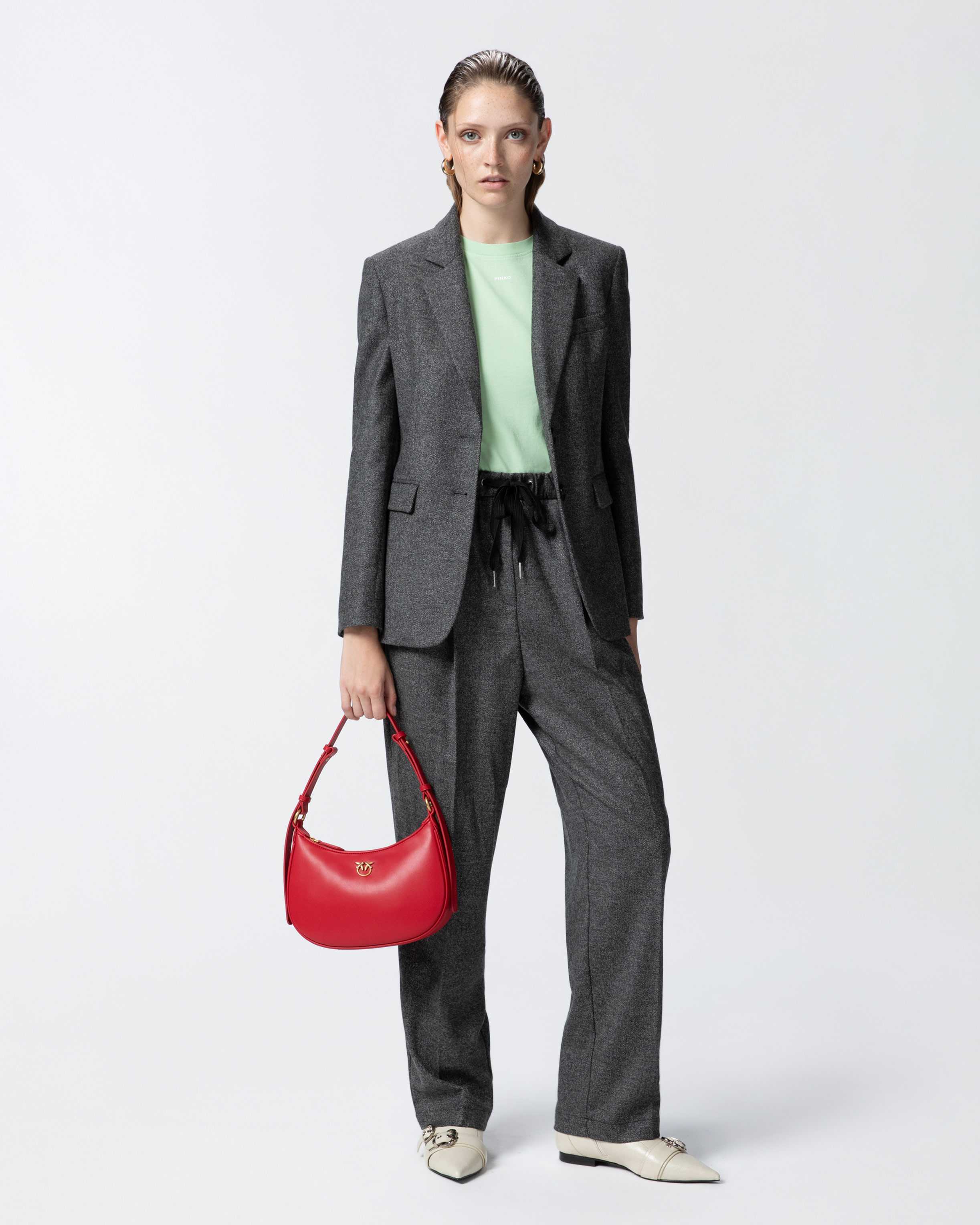 Широкие фланелевые брюки без застежки с узором в черно-белую крапинку - ЧЕРНЫЙ, СЕРЫЙ, multicolor - large