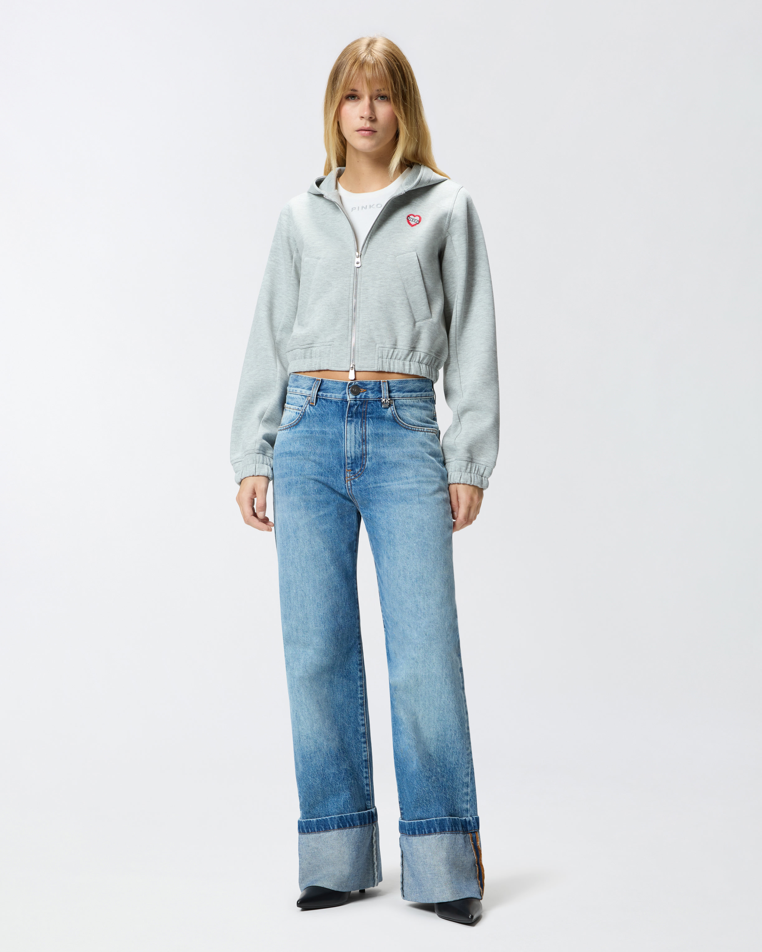 Sweat-shirt court à capuche style bomber 1