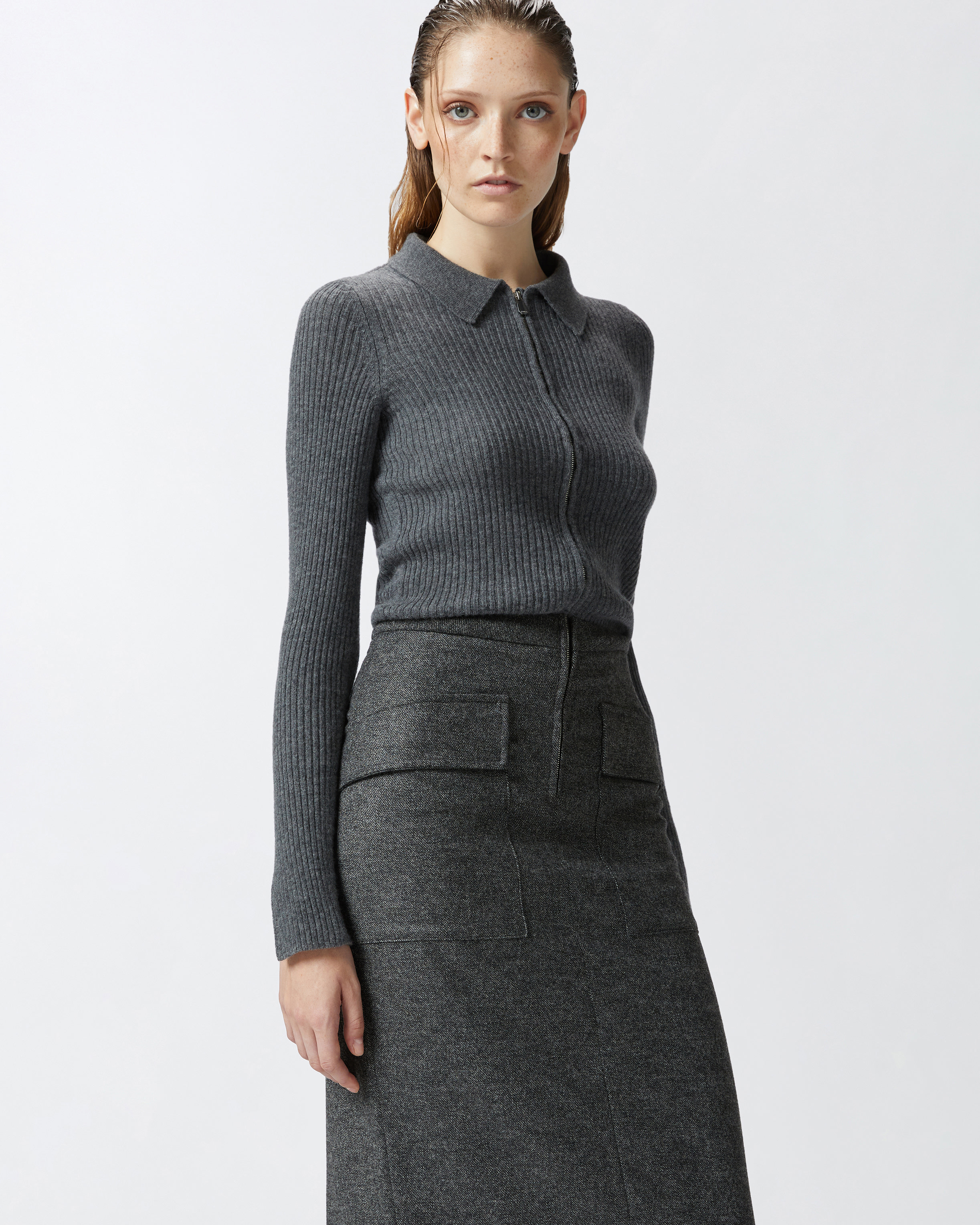 Pinko Sweater And Skirt Two-piece Effect Dress In Black/grey