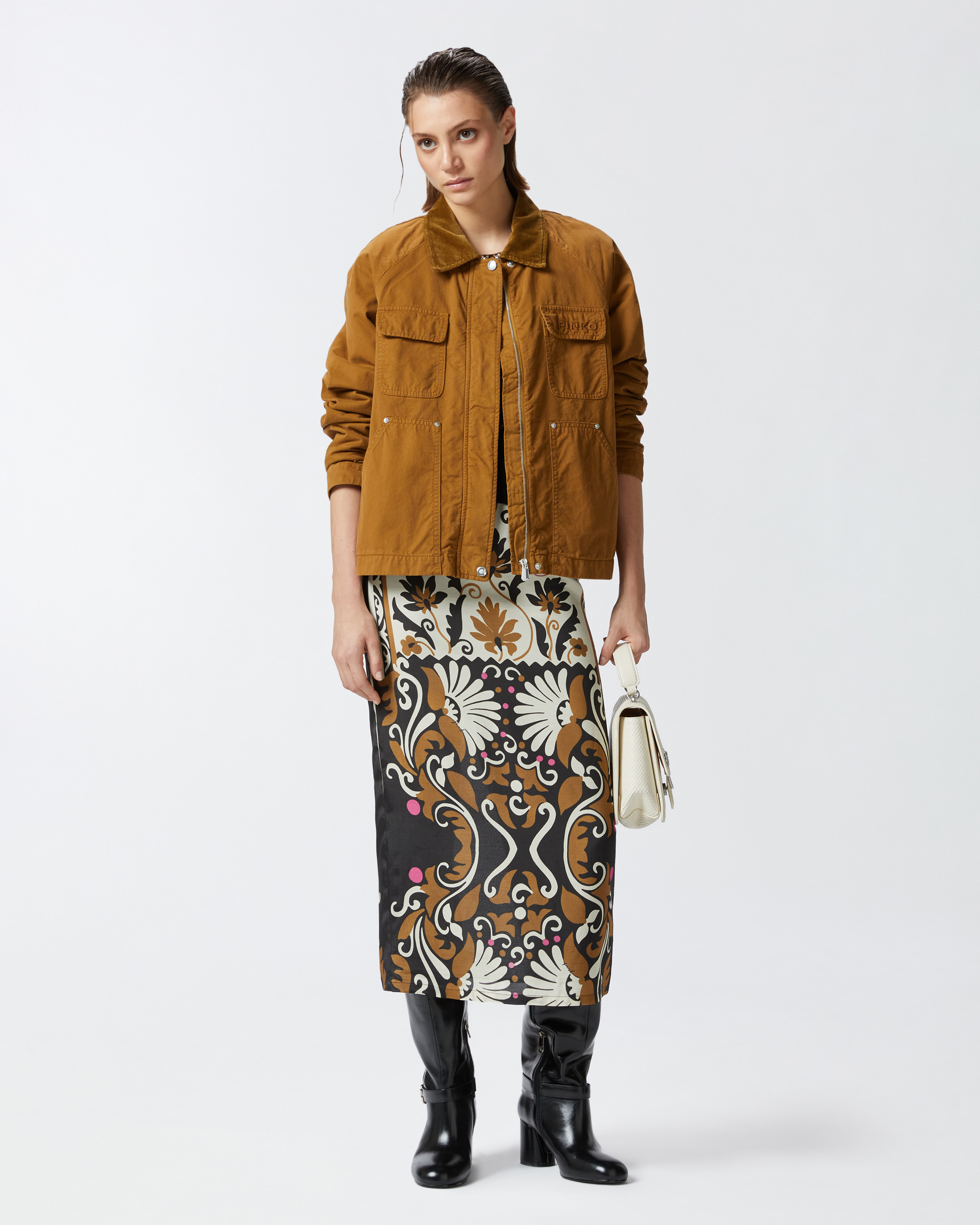 Длинная юбка с разрезом и цветочным принтом - БЕЖЕВЫЙ, КОРИЧНЕВЫЙ, multicolor - large