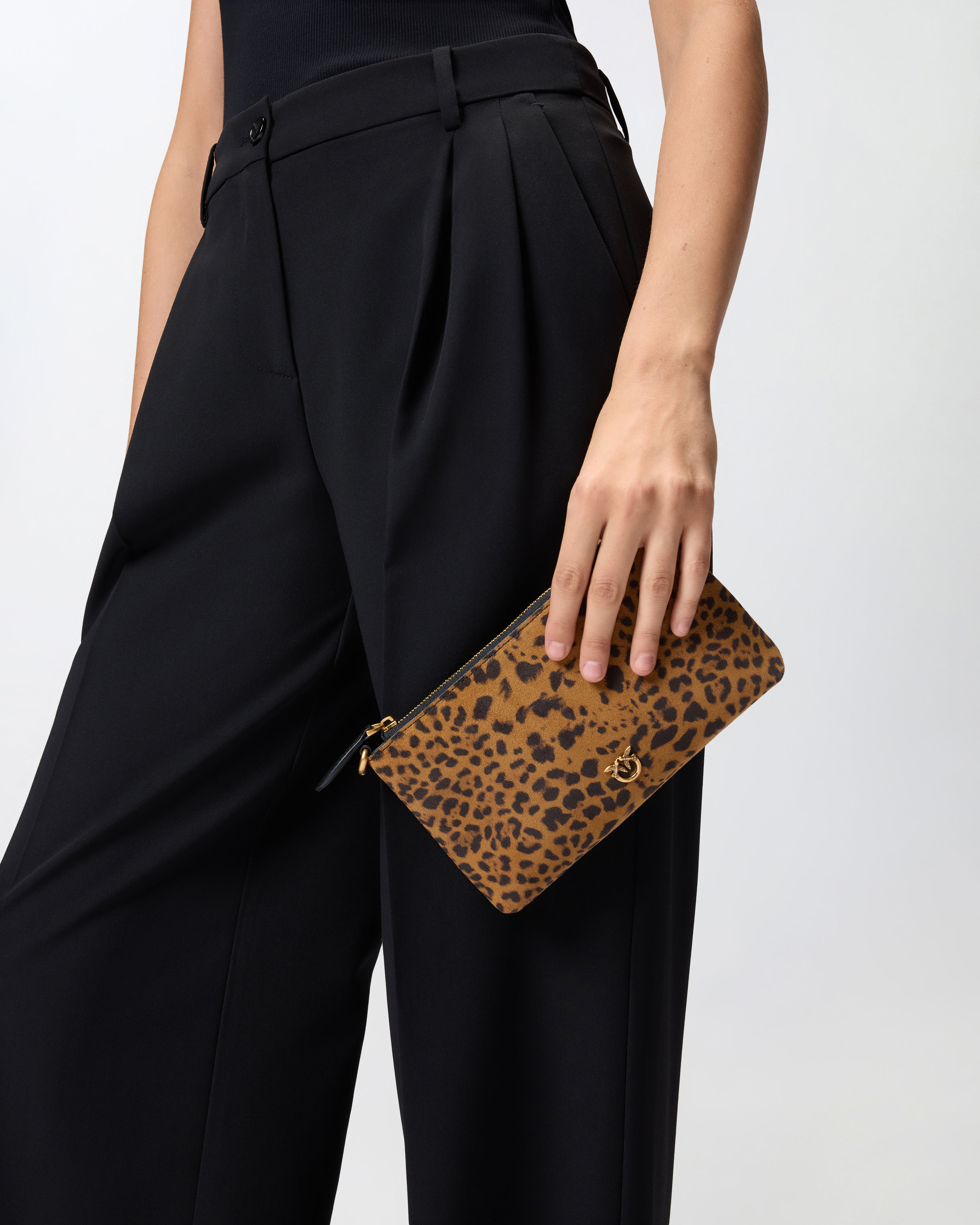 Small crossbody clutch in leopard-print suede