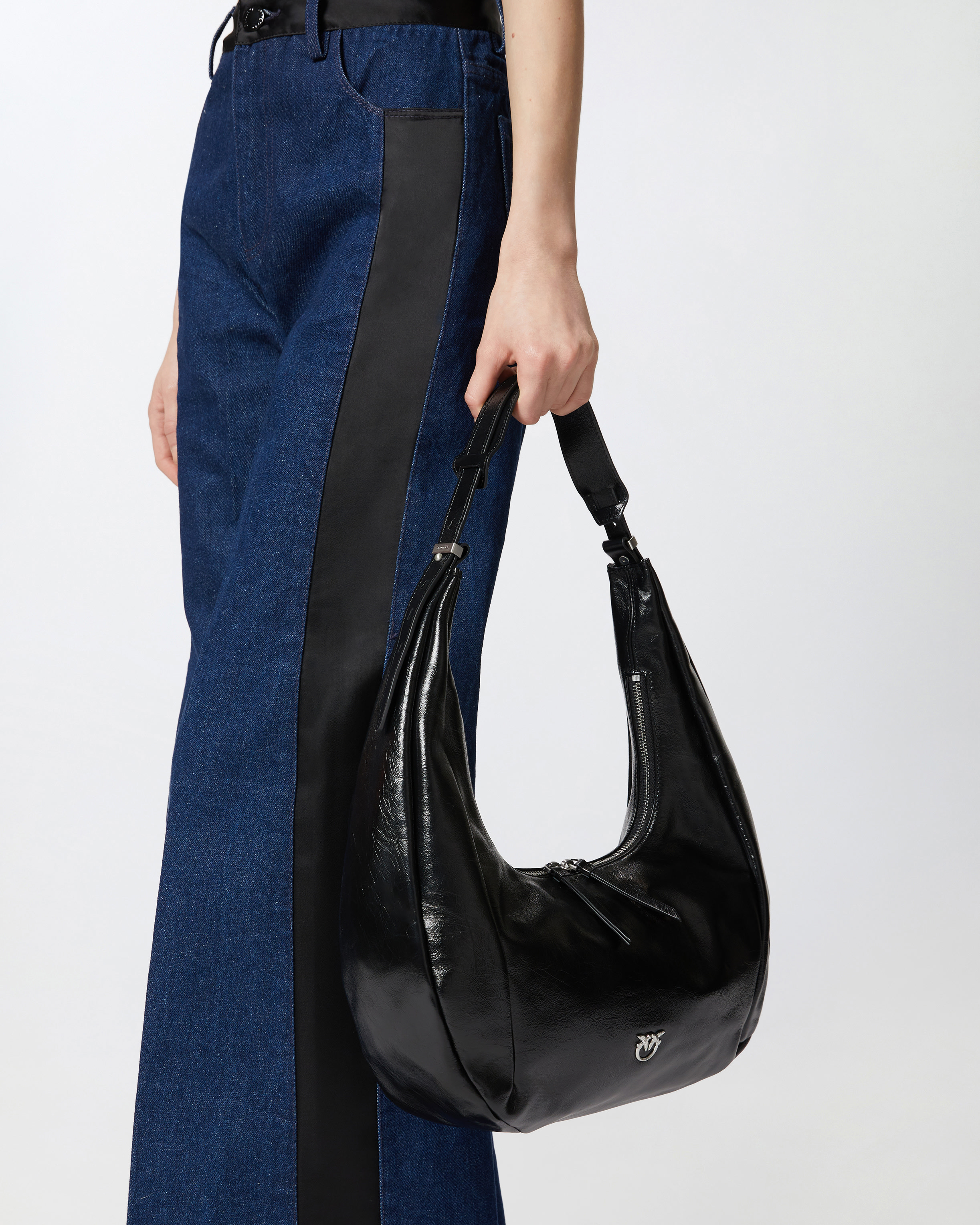 Pinko Hobo Slouchy Large Shoulder Bag In Shiny Leather