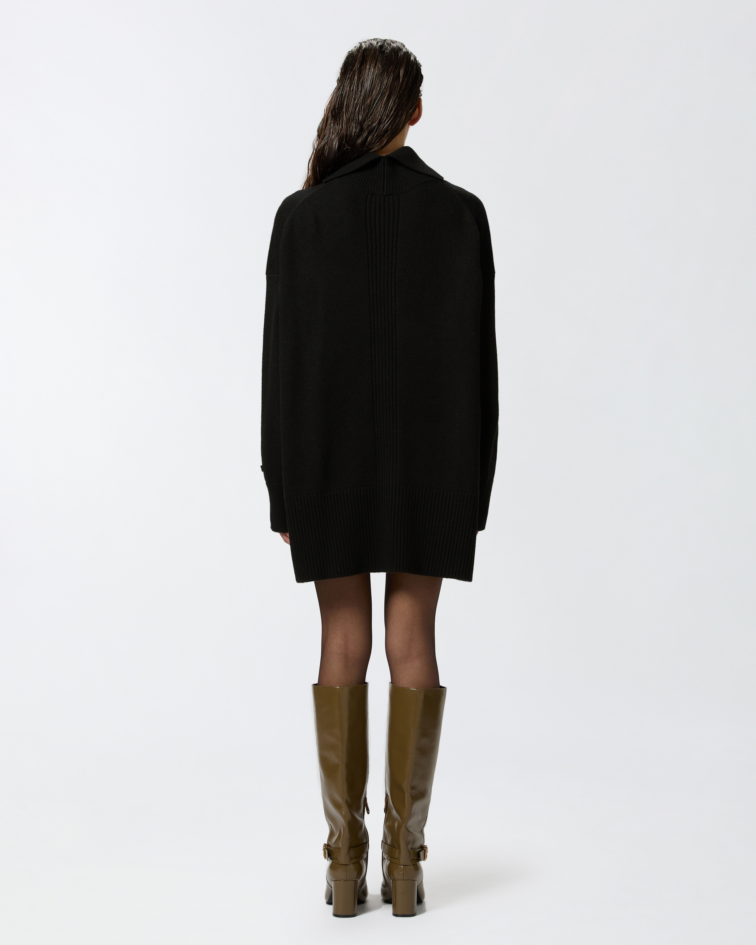 Pinko Short Wool Dress With High Collar In Noir Limousine