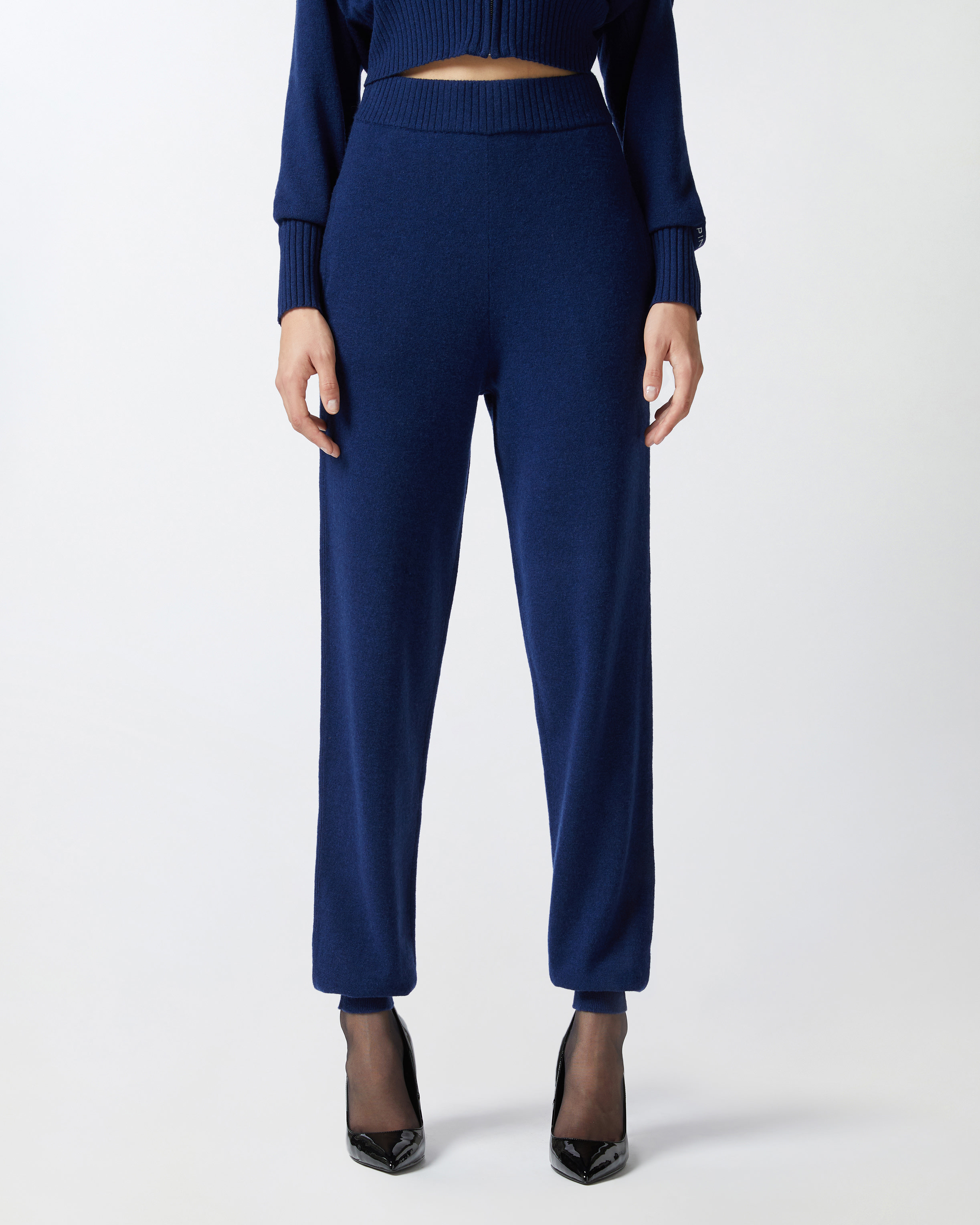 Pinko Cashmere-blend Knit Joggers In Blu Iride