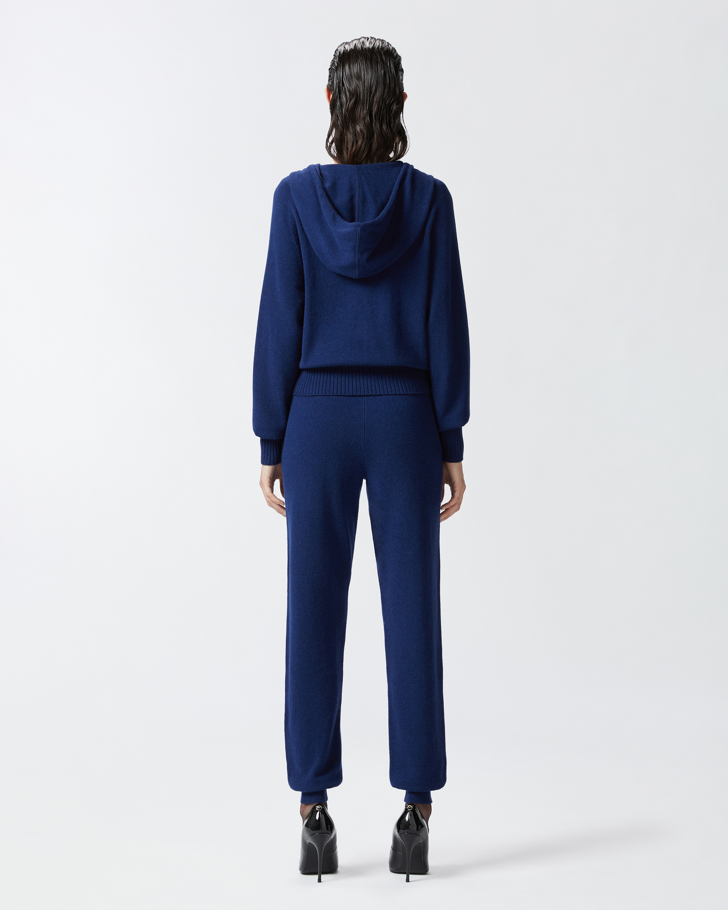 Pinko Cashmere-blend Knit Joggers In Blu Iride