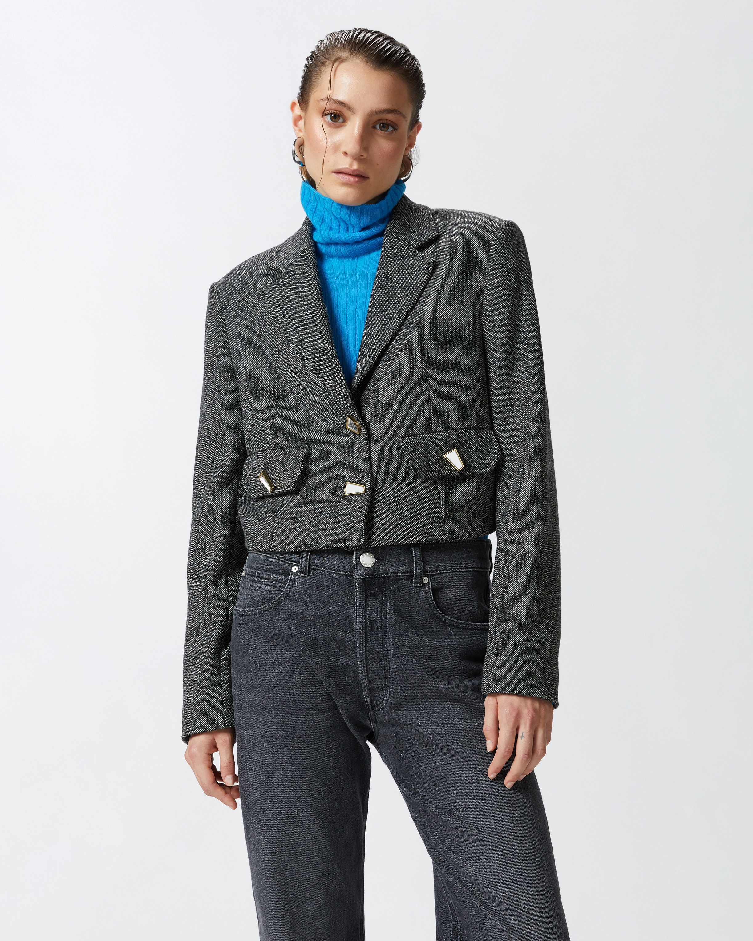 Pinko Vivona Geometric Button Jacket In Black/white