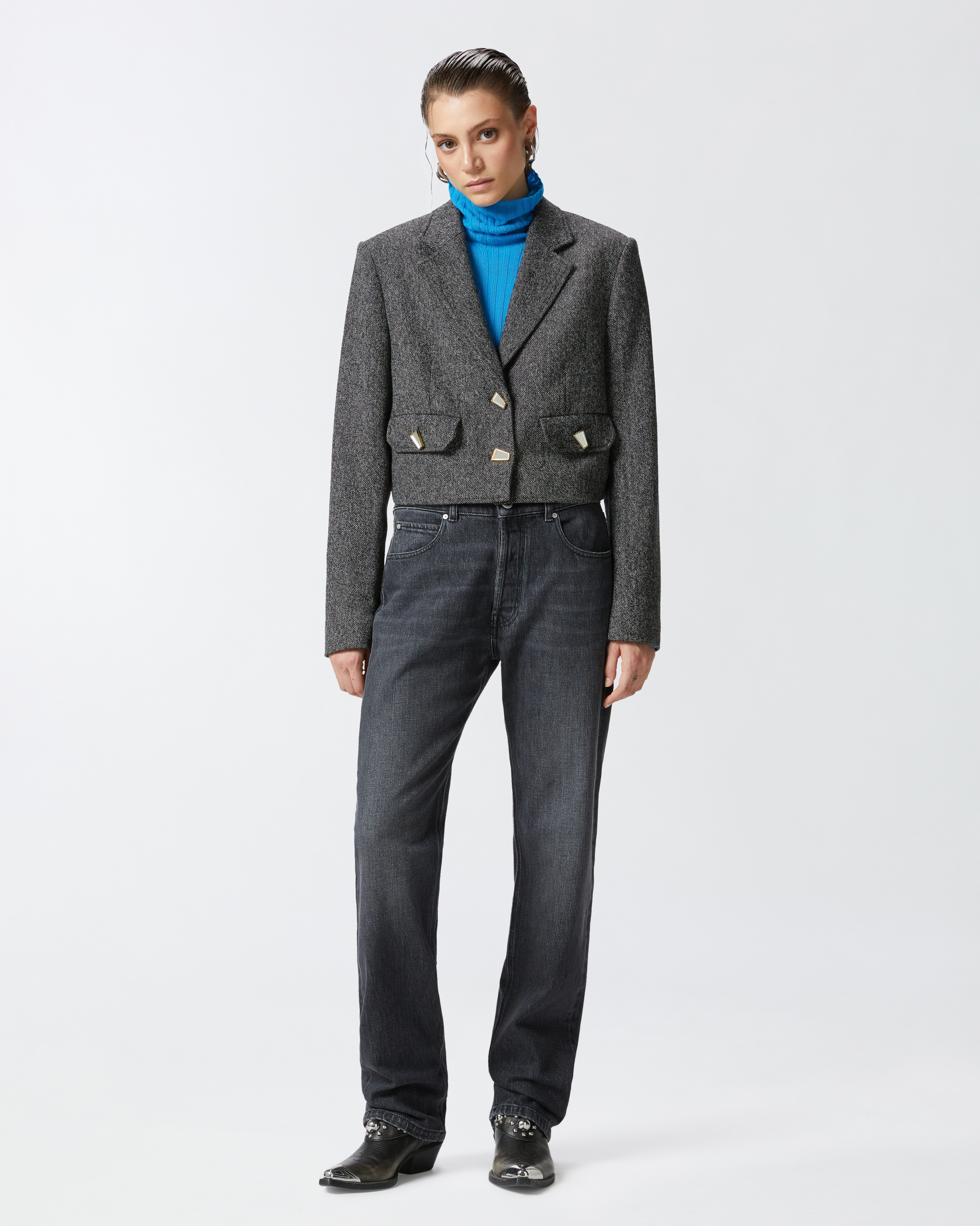 Pinko Vivona Geometric Button Jacket In Black/white