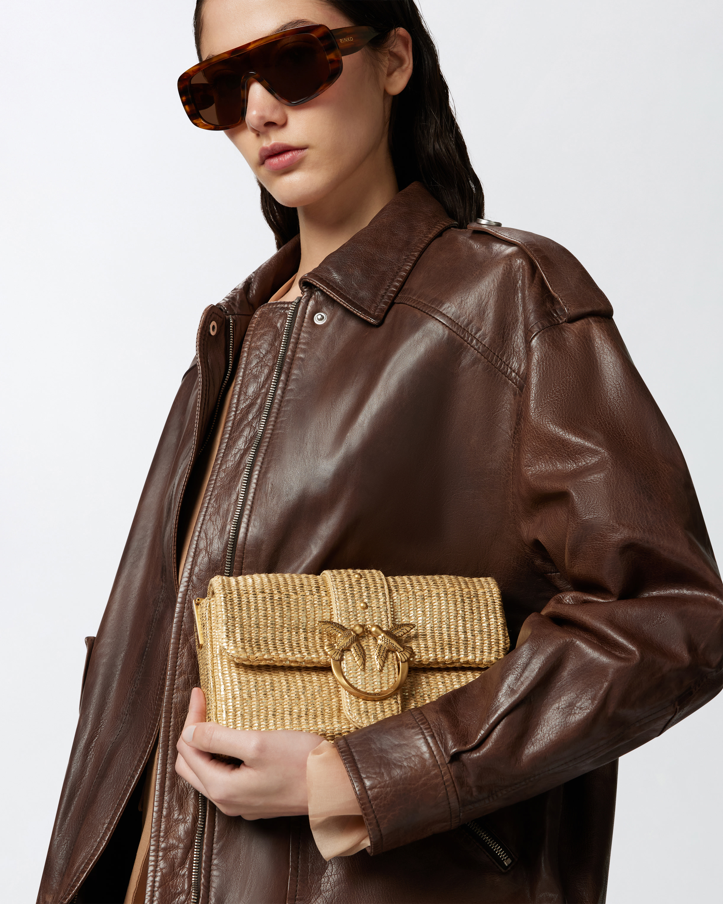 Pinko Raffia Mini Love Bag Slouchy Shoulder Bag