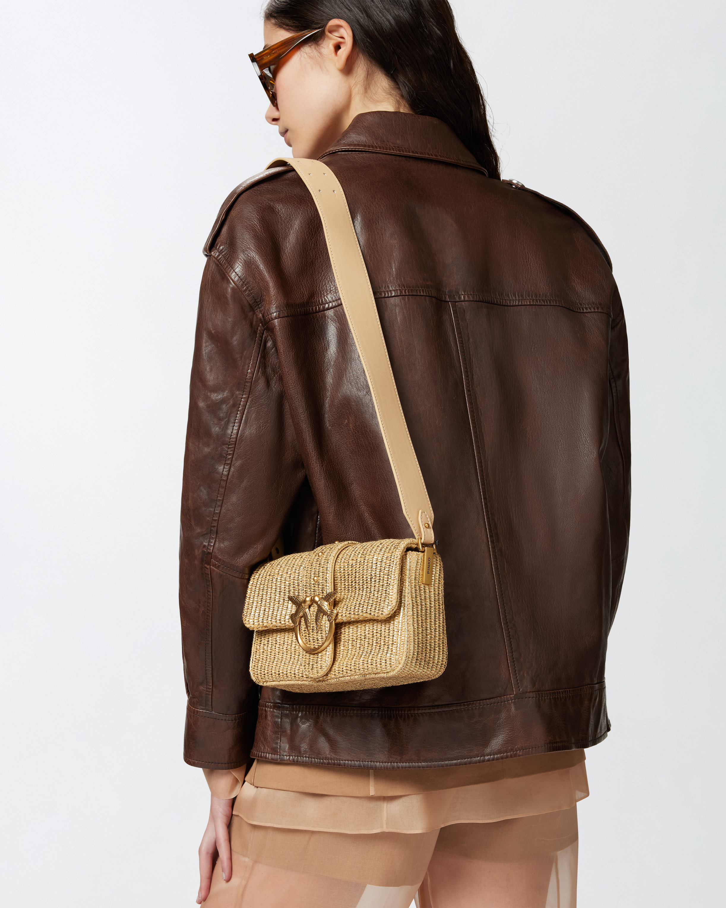 Pinko Raffia Mini Love Bag Slouchy Shoulder Bag