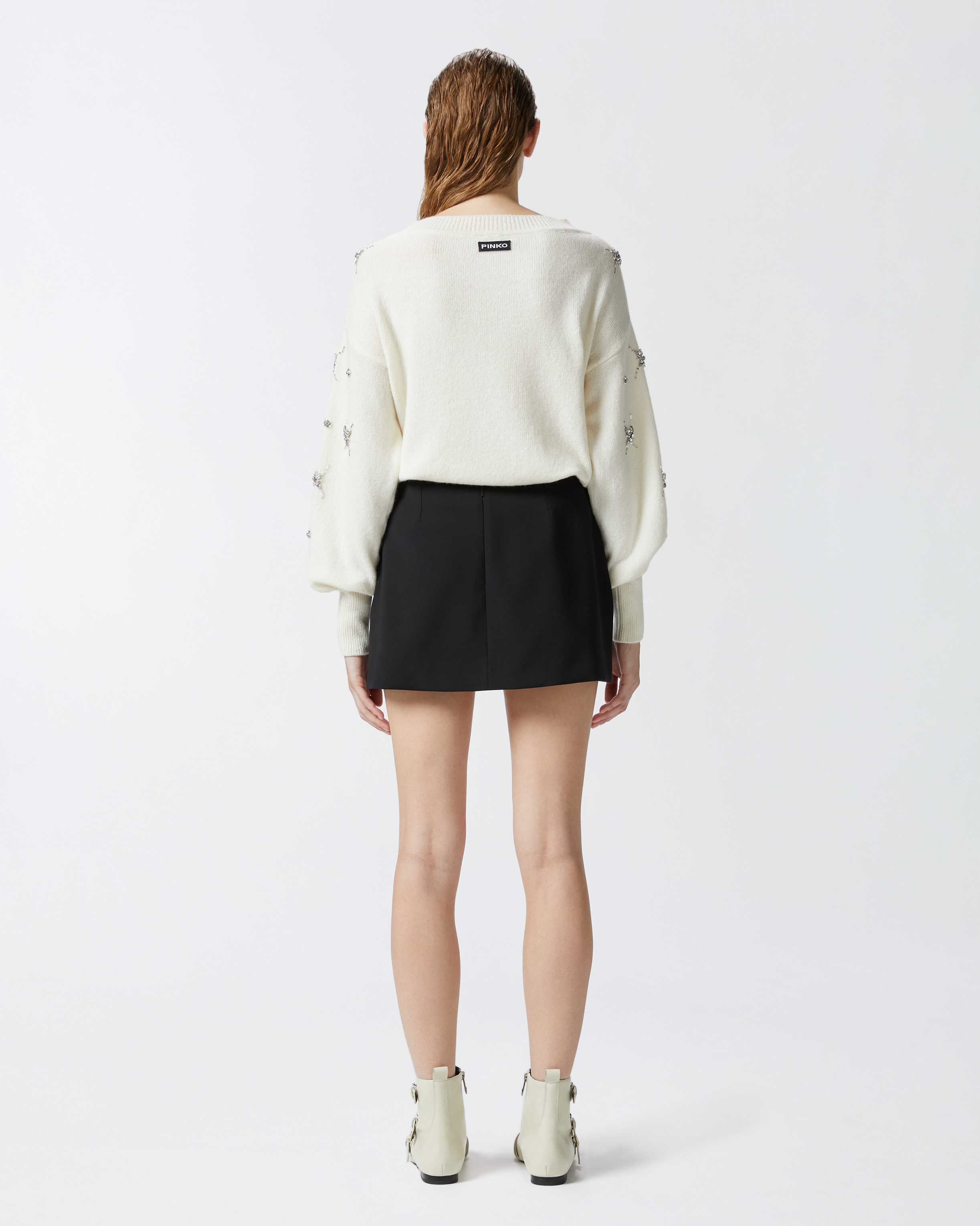 Pinko Embellished Double-layer Mini Skirt In Noir Limousine