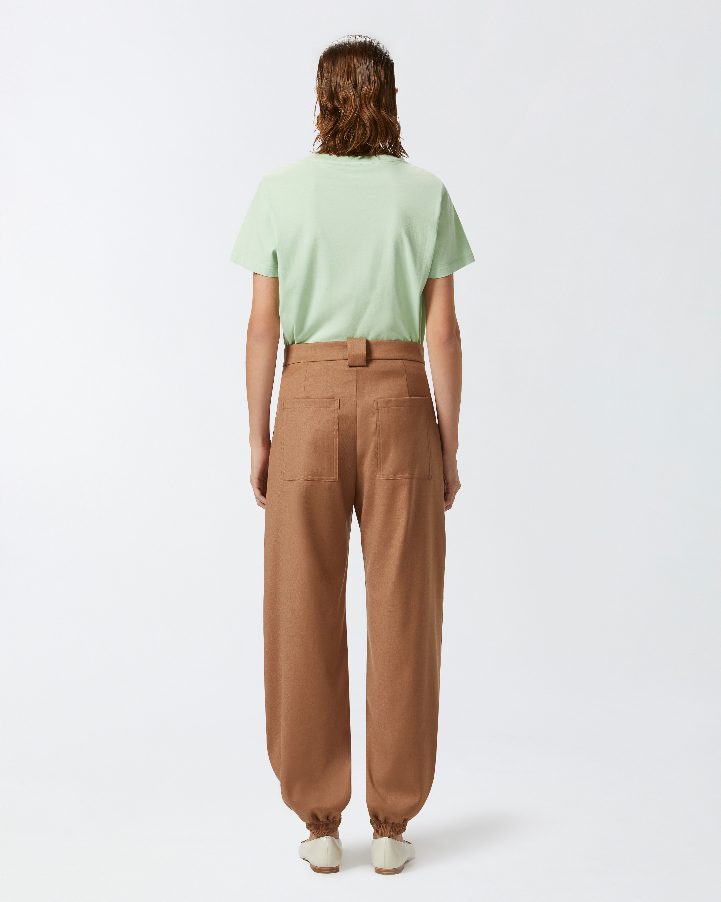 Pinko Flannel Utility Trousers With Elasticated Hem Detail In Marron Noisette