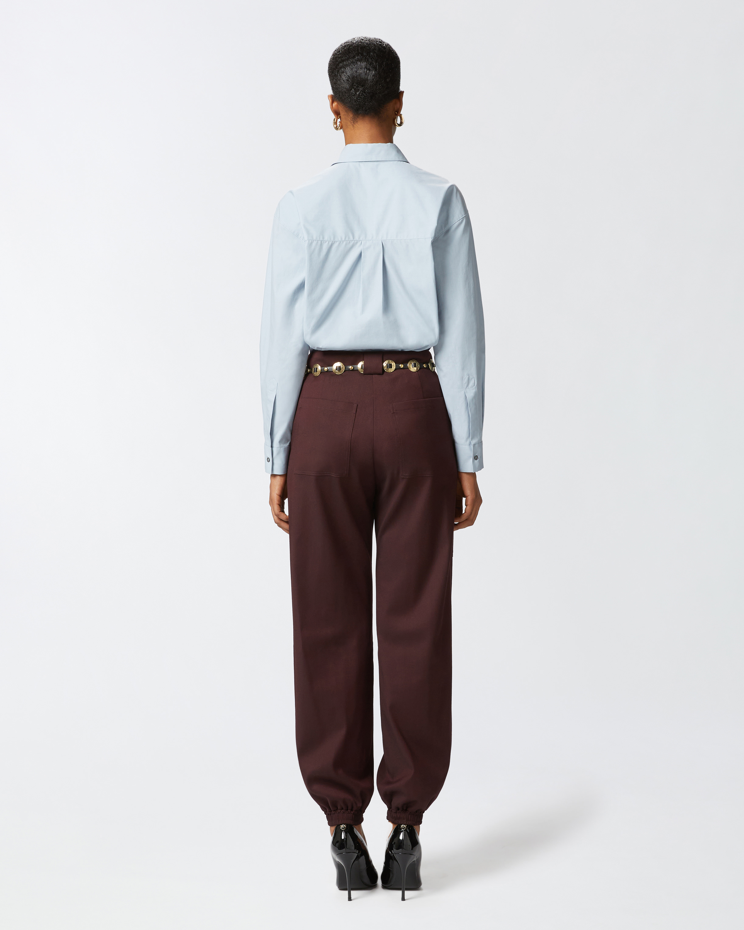 Pinko Flannel Utility Trousers With Elasticated Bottom Hem In Bordeaux Intenso