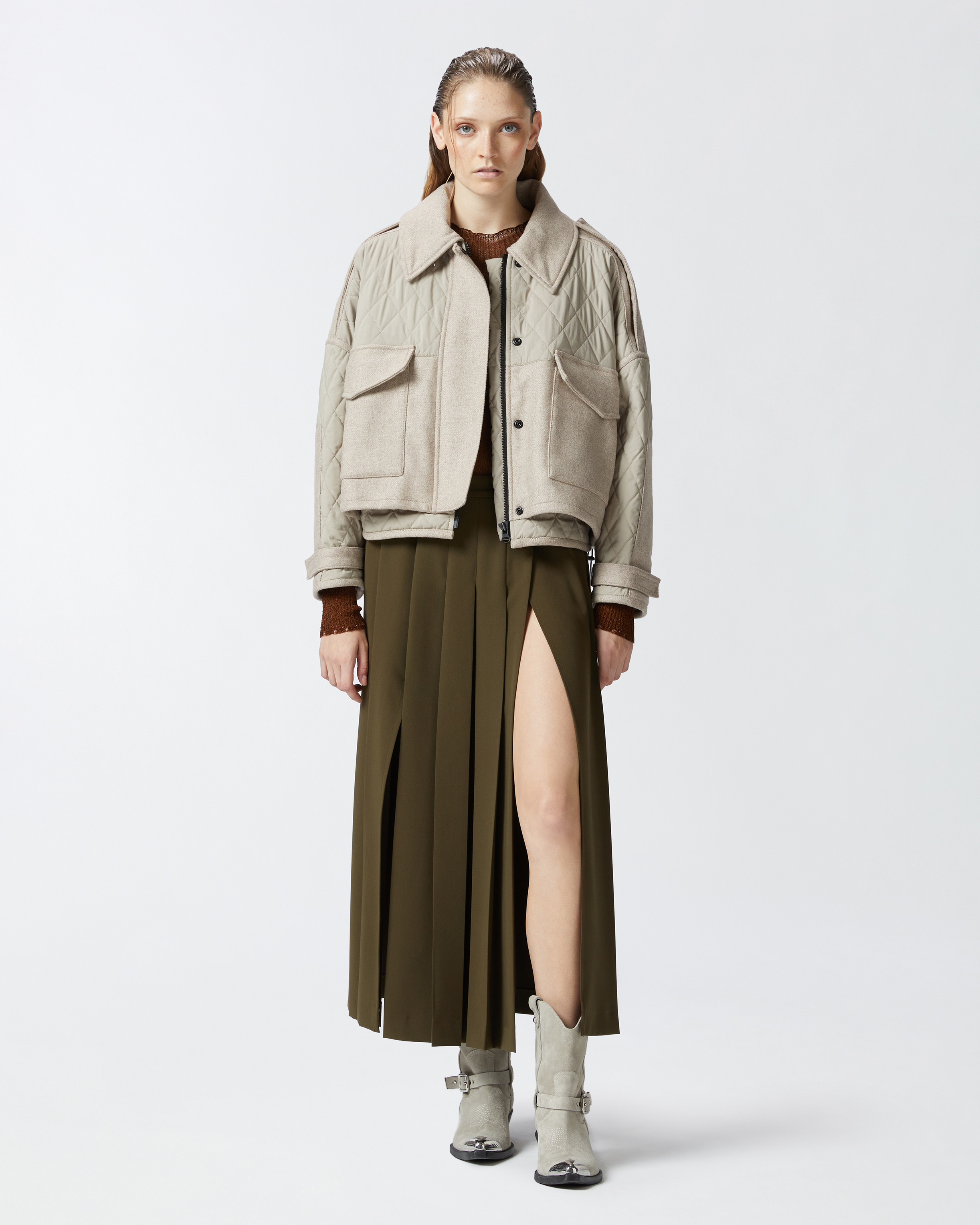 Pinko Long Skirt With Pleating In Green-amazonia