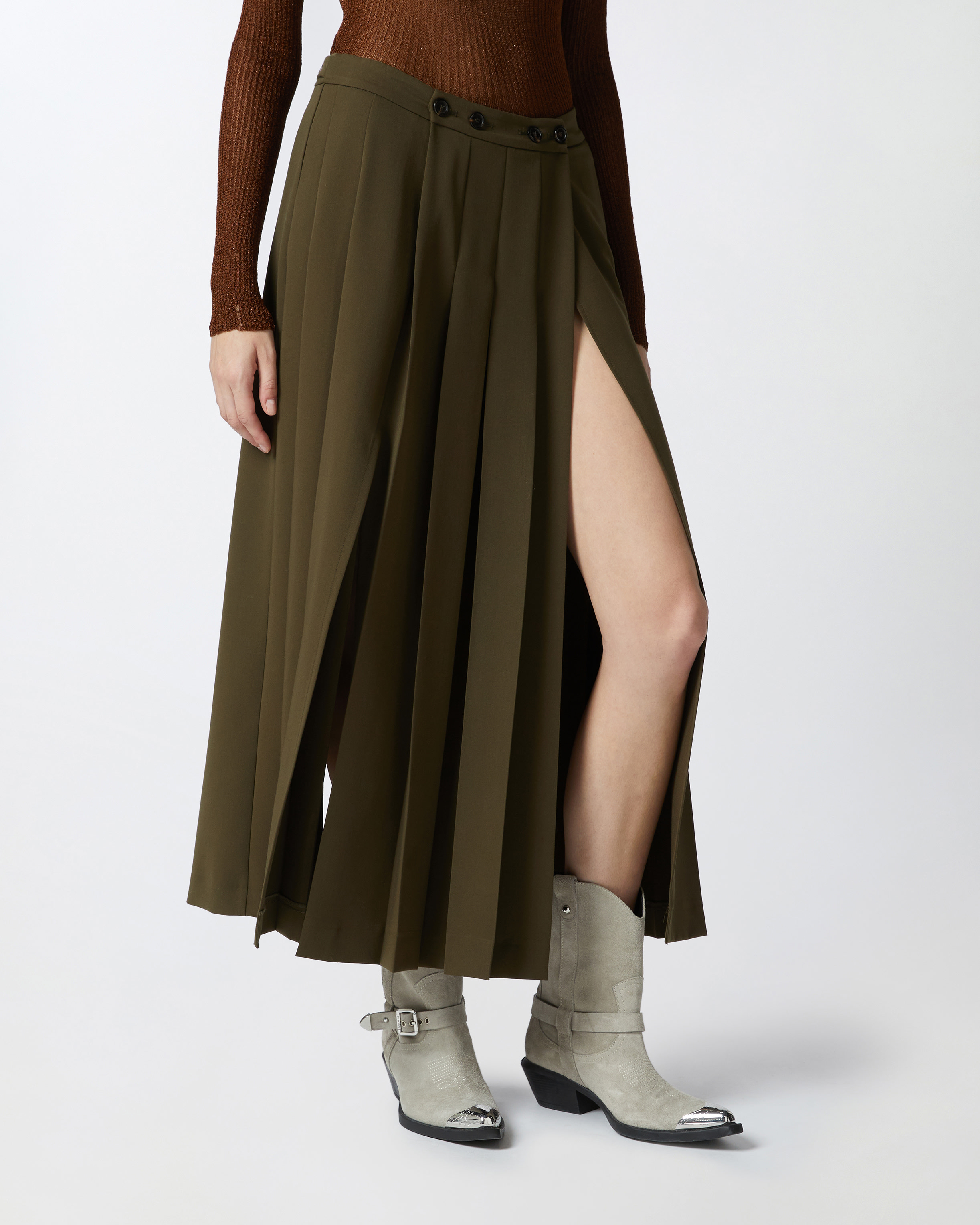 Pinko Long Skirt With Pleating In Green-amazonia
