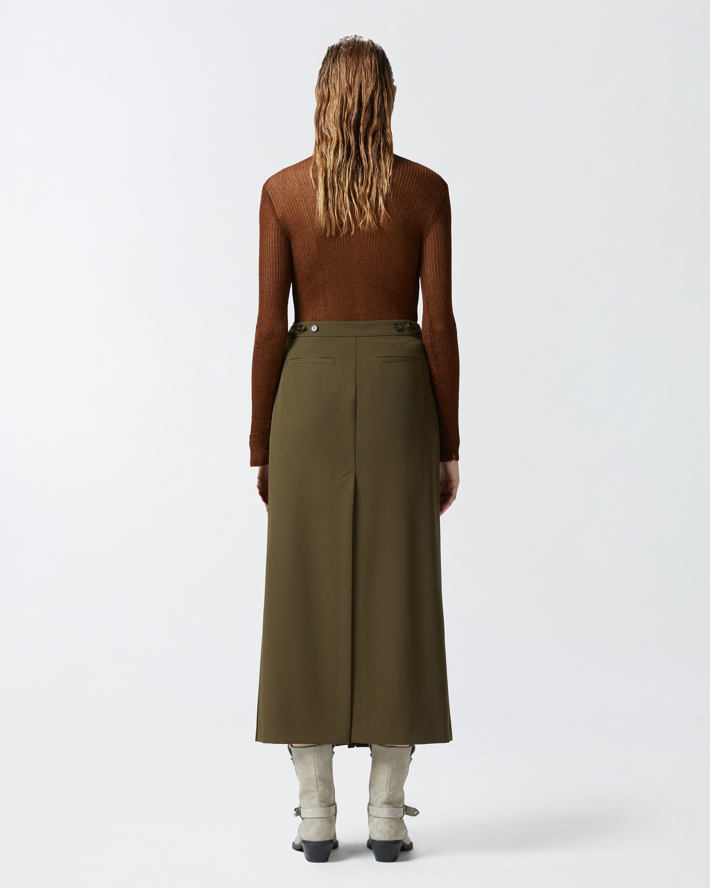 Pinko Long Skirt With Pleating In Green-amazonia