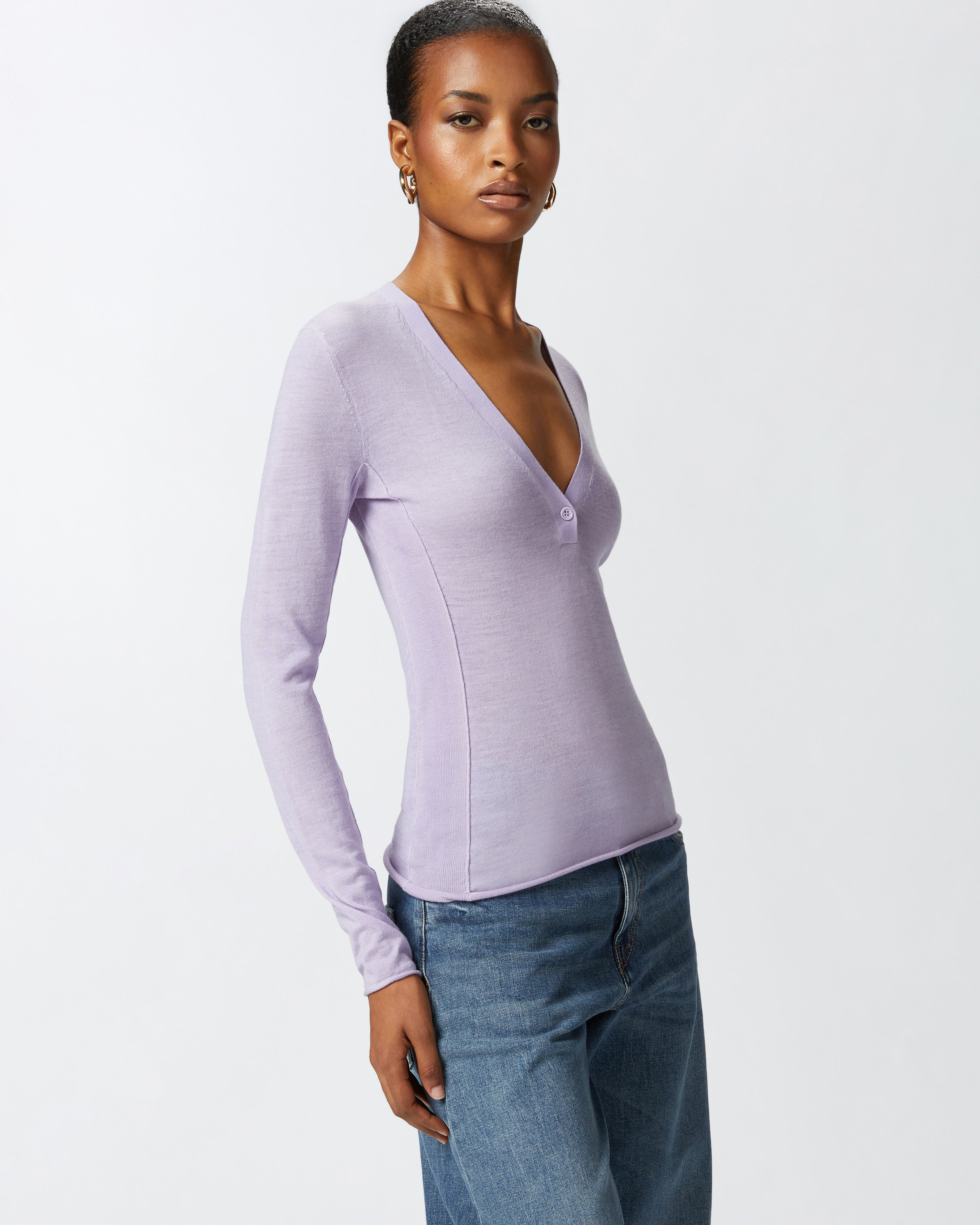 Pinko Lightweight Wool And Silk V-neck Sweater In Petalo D'orch.