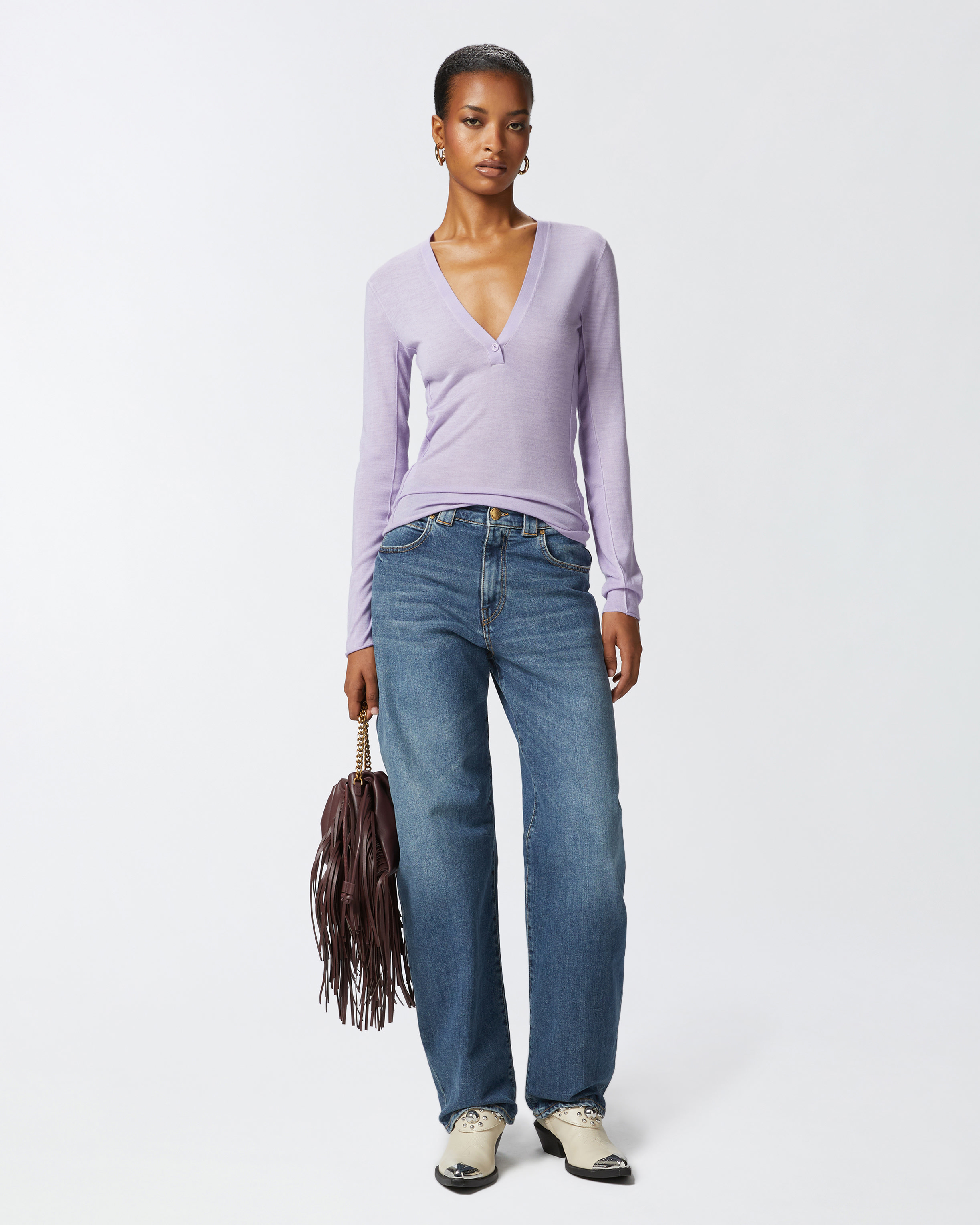 Pinko Lightweight Wool And Silk V-neck Sweater In Petalo D'orch.