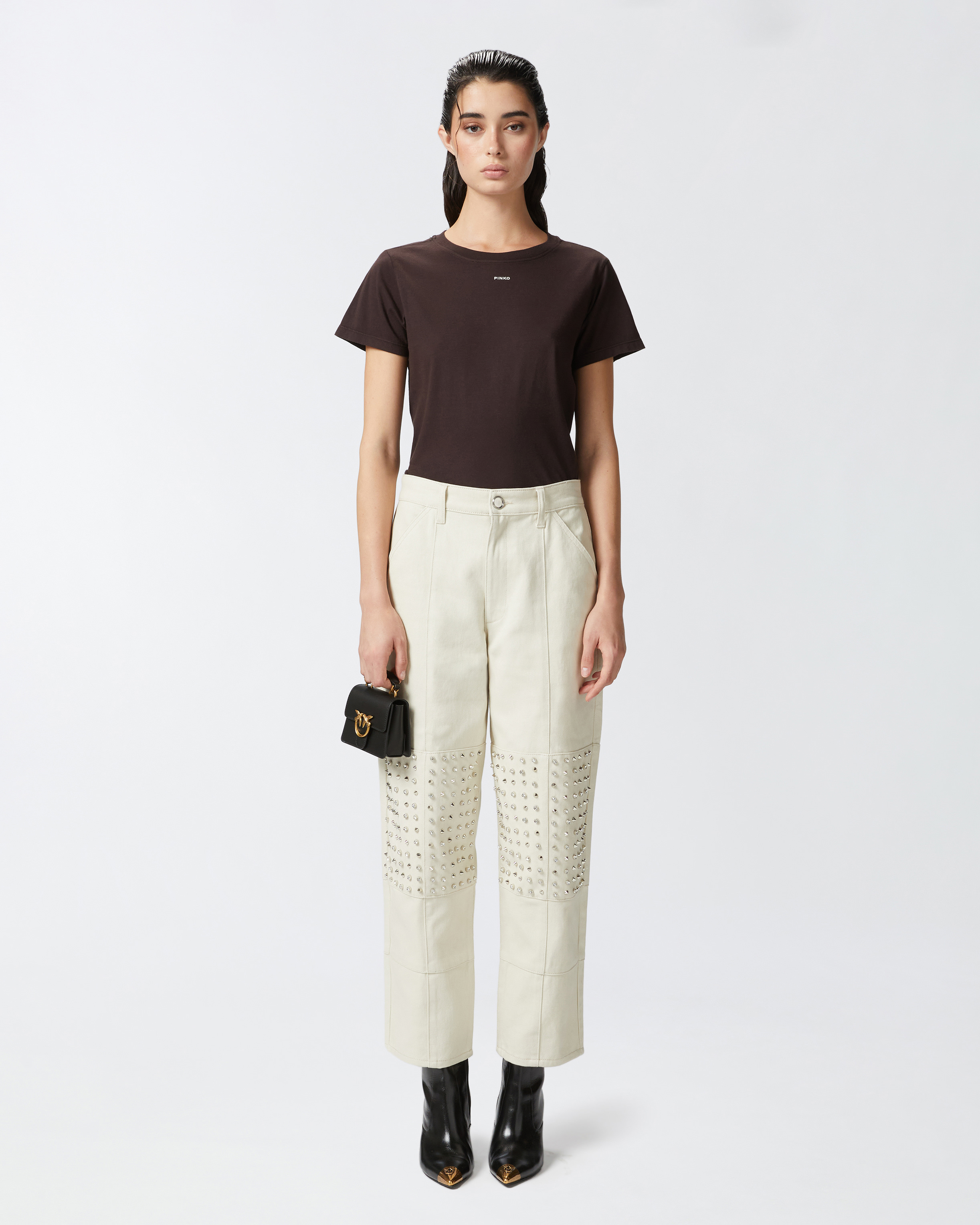 Pinko Esiodo Straight-leg Trousers In Beige Nebbia