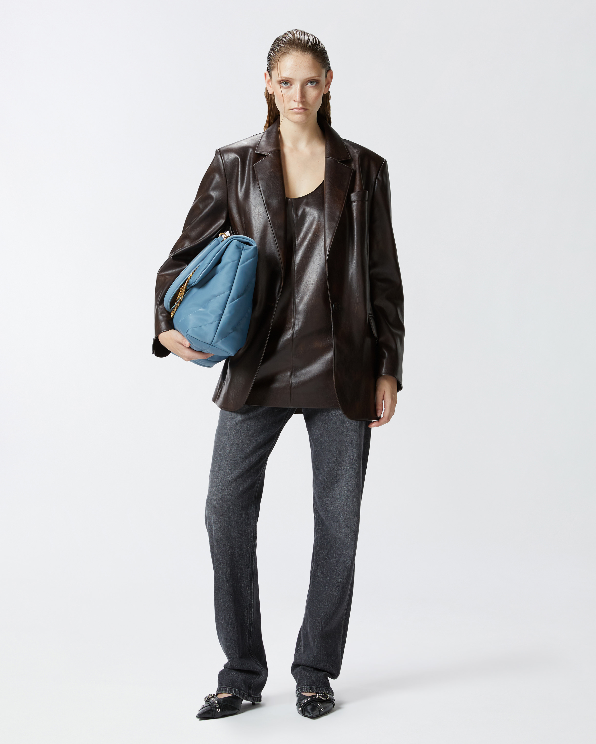 Pinko Single-breasted Blazer In Coffee Bean Brown