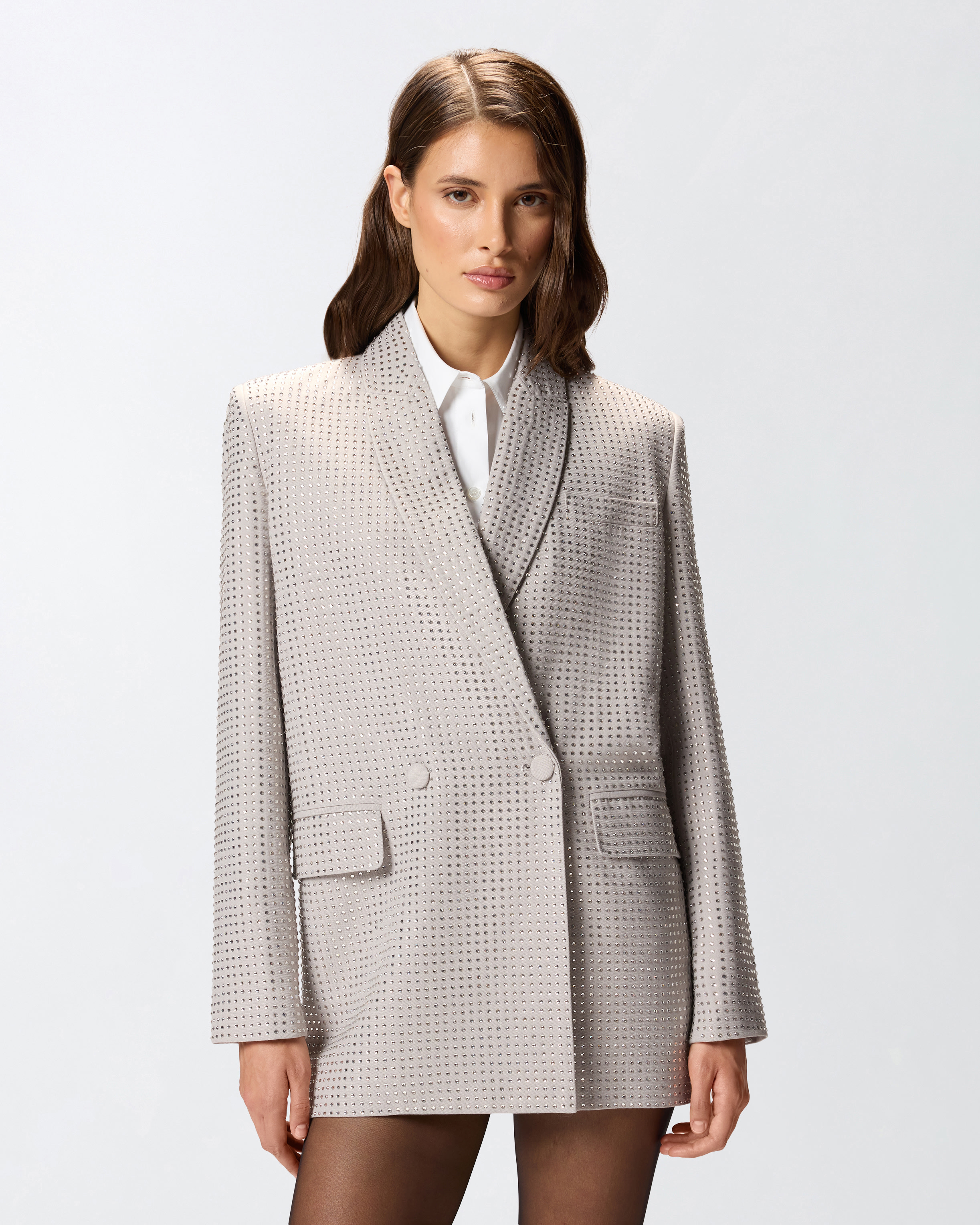 Blazer oversize doppiopetto con strass 0