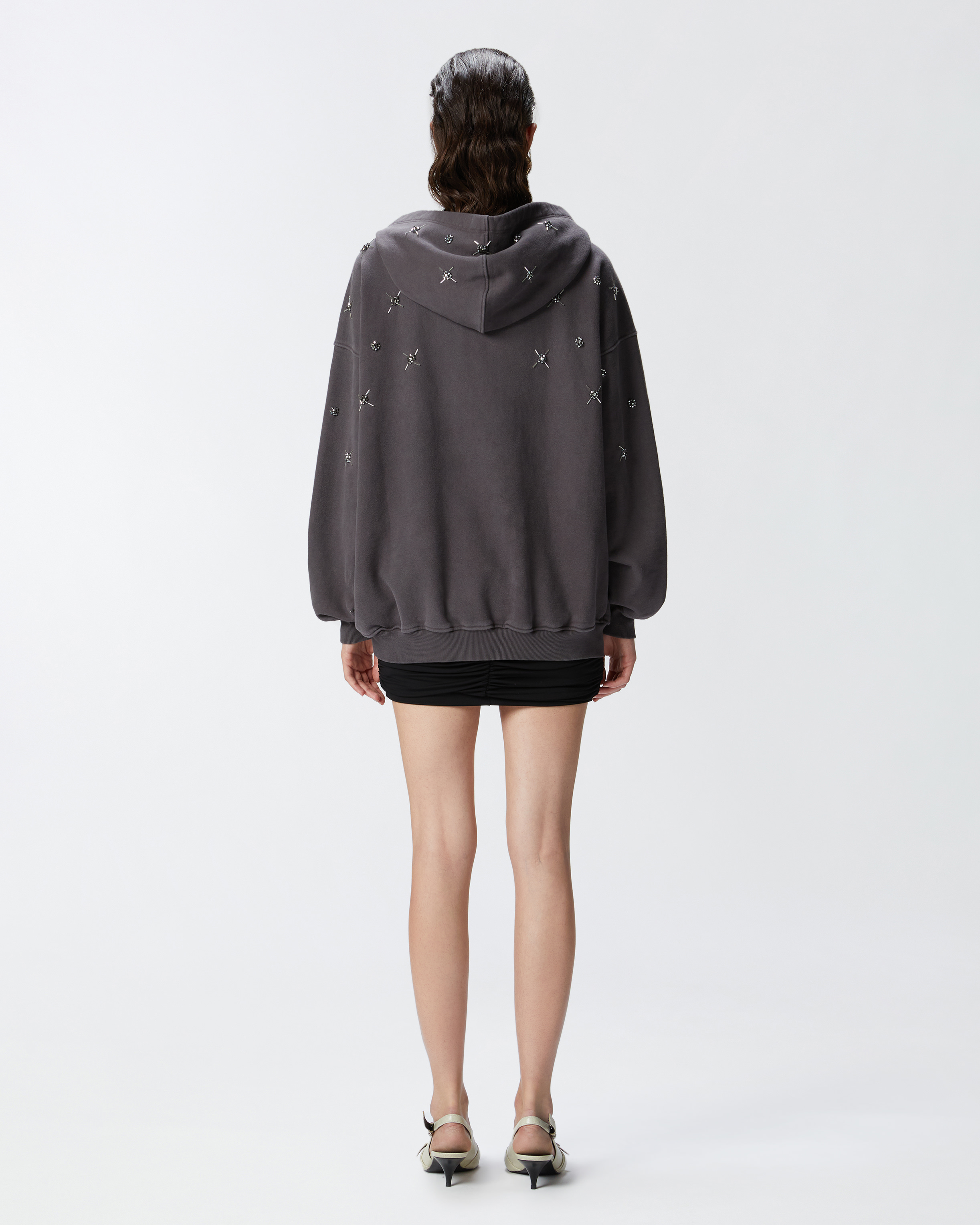 Pinko Sweat-shirt À Capuche Avec Broderie Bijou In Gris