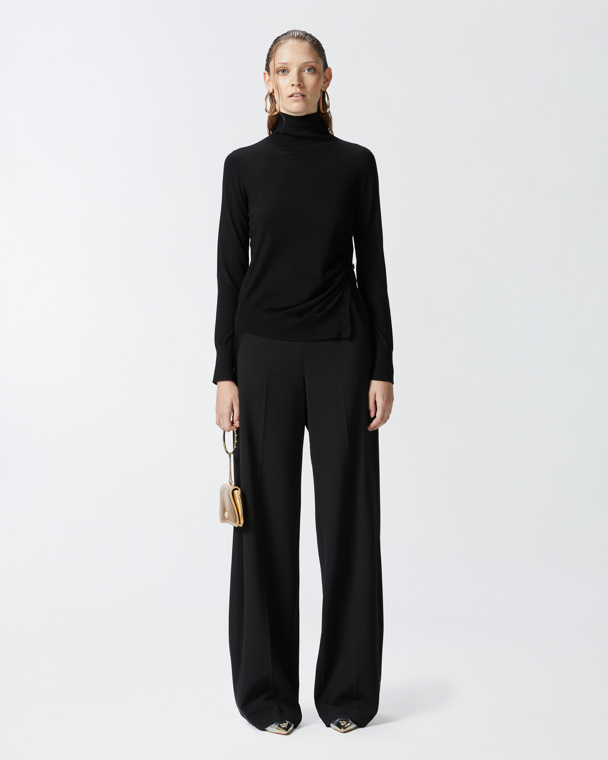 Pinko Elegant Trousers With Shiny Side Band In Limo Black