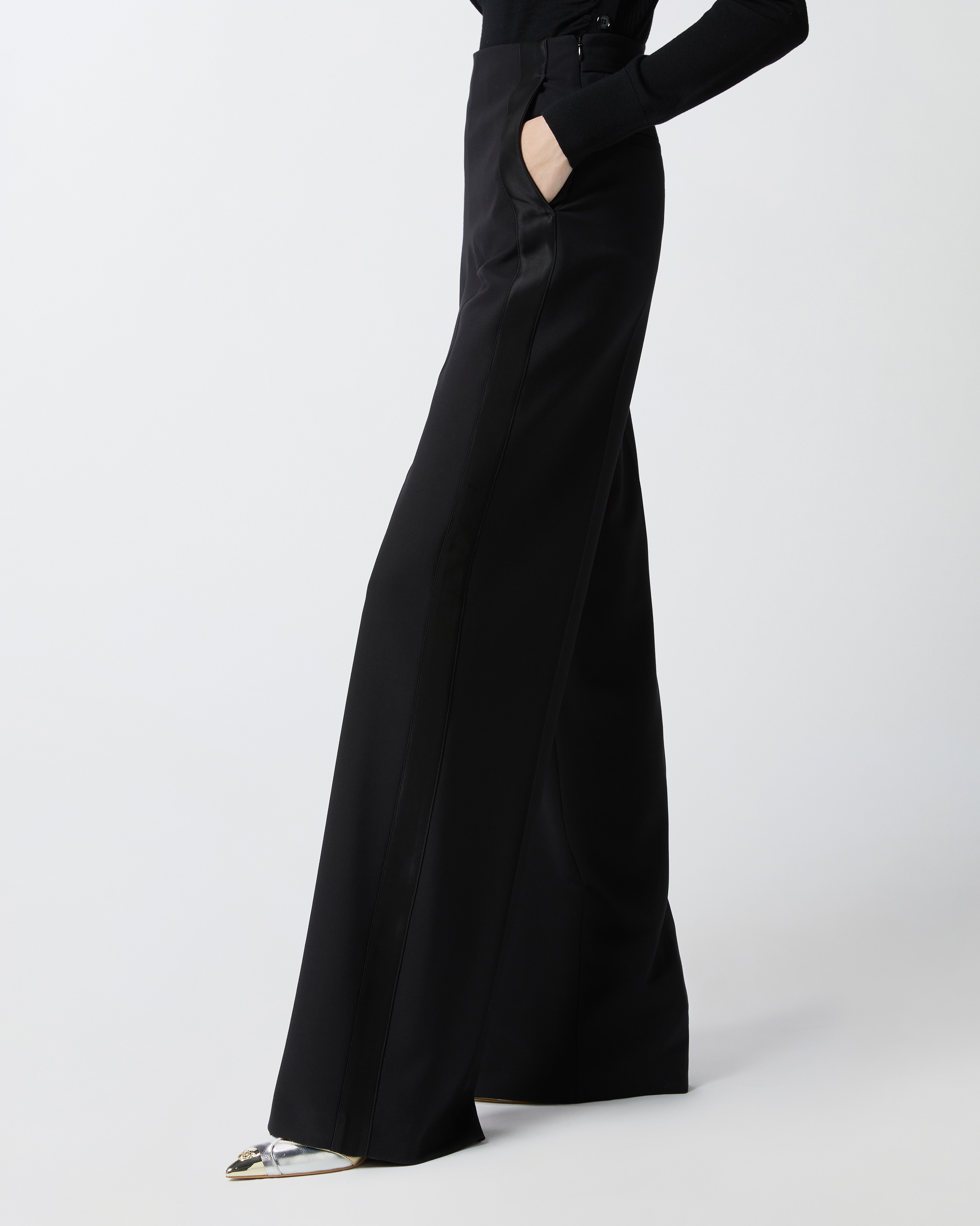 Pinko Elegant Trousers With Shiny Side Band In Limo Black