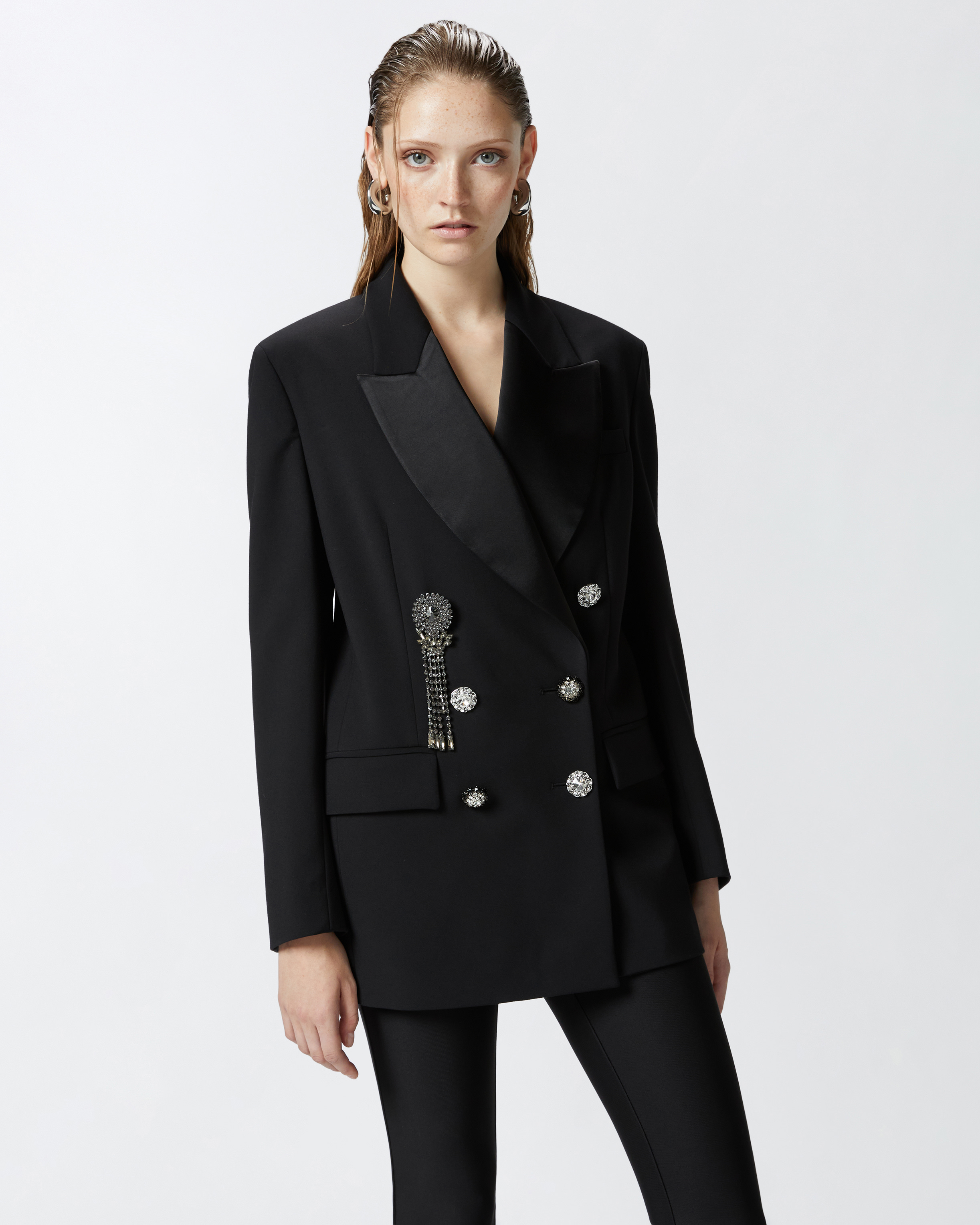 Pinko Elegant Blazer With Pin And Jewel Buttons In Nero Limousine