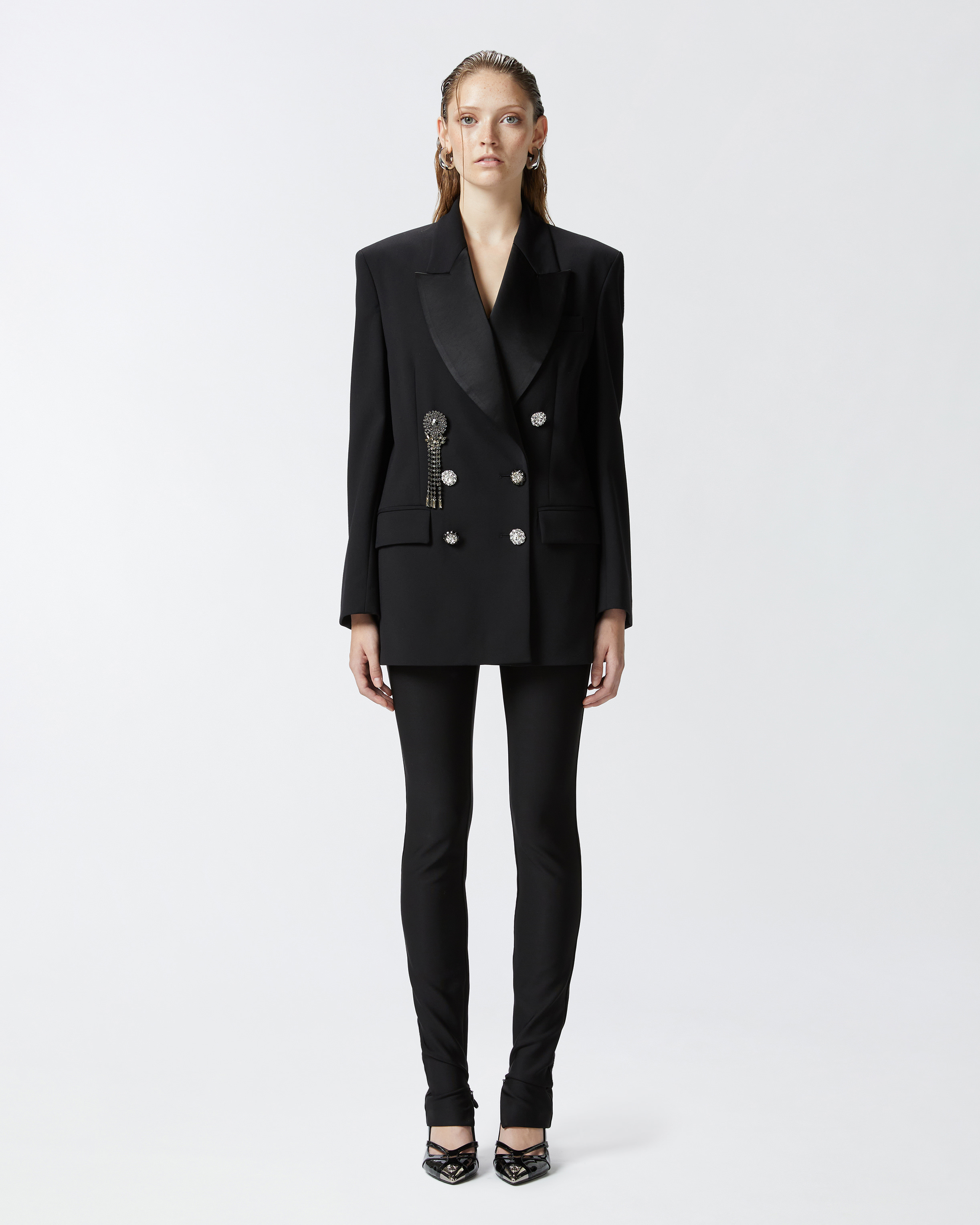Pinko Elegant Blazer With Pin And Jewel Buttons In Nero Limousine