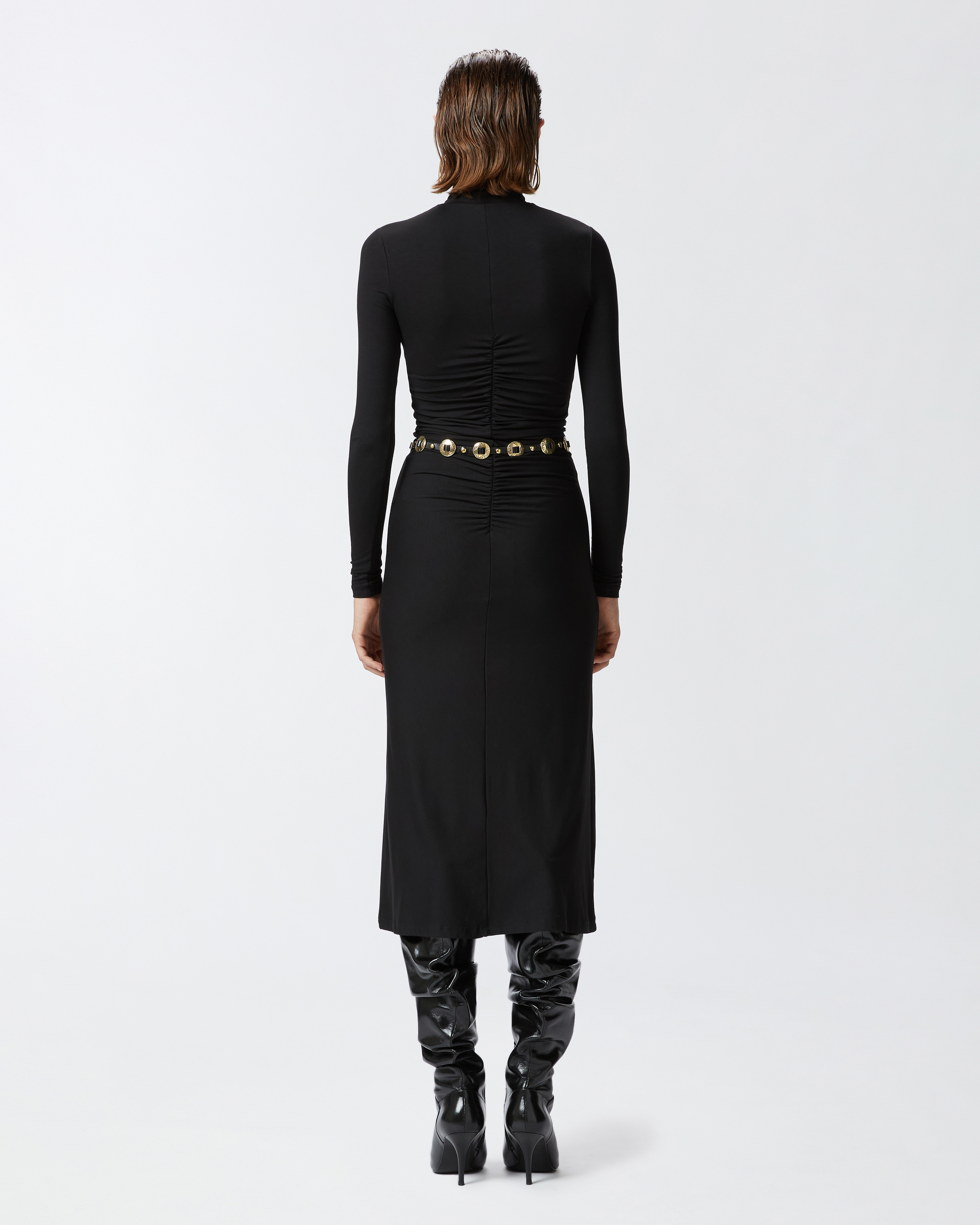 Pinko Robe Longue En Maille Côtelée De Cachemire Mélangé In Limo Black
