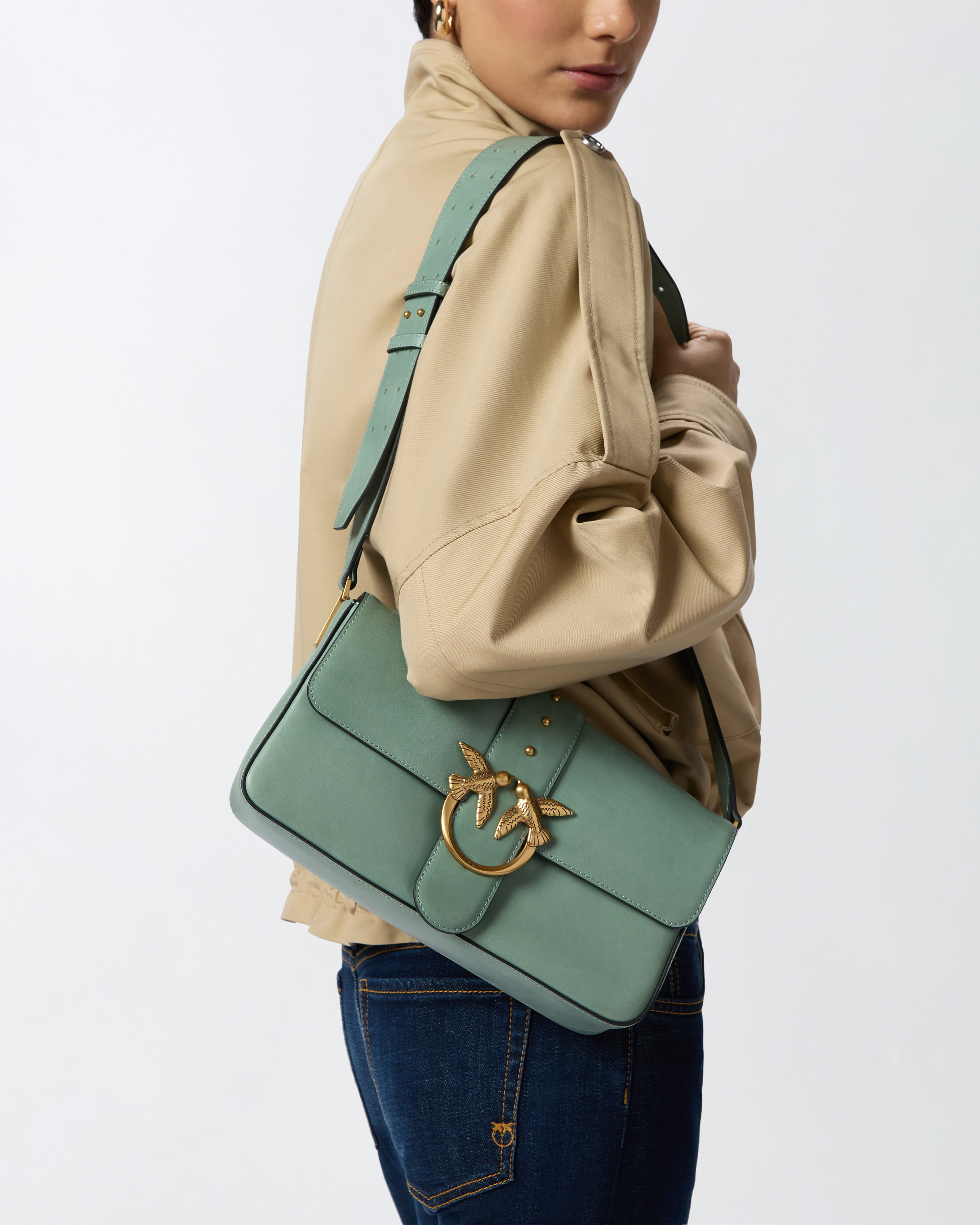 Pinko Love Bag Slouchy Medium Size Cloudy Leather Shoulder Bag