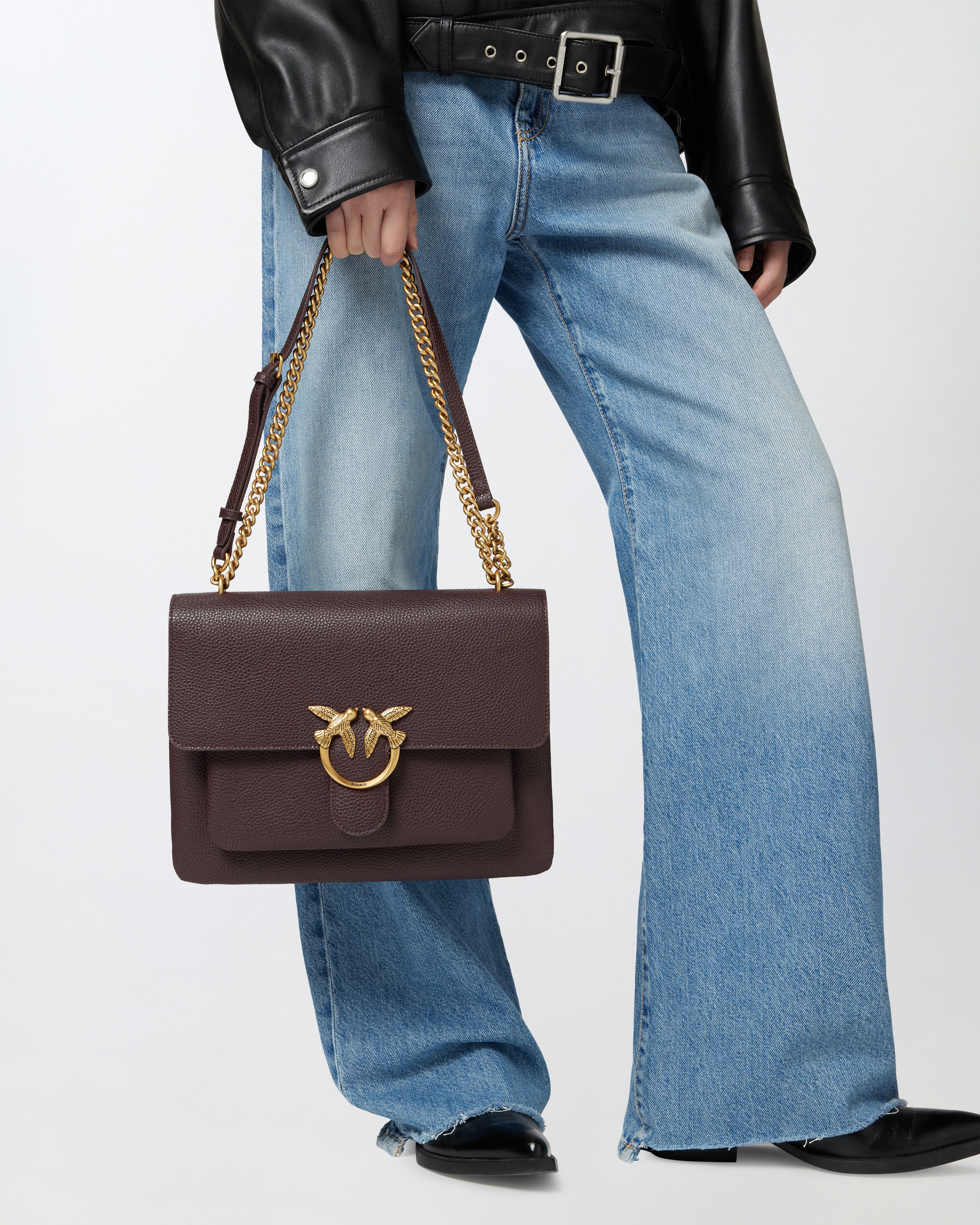 Pinko Love Bag Large Soft Crossbody Bag In Catawba Grape-antique Gold