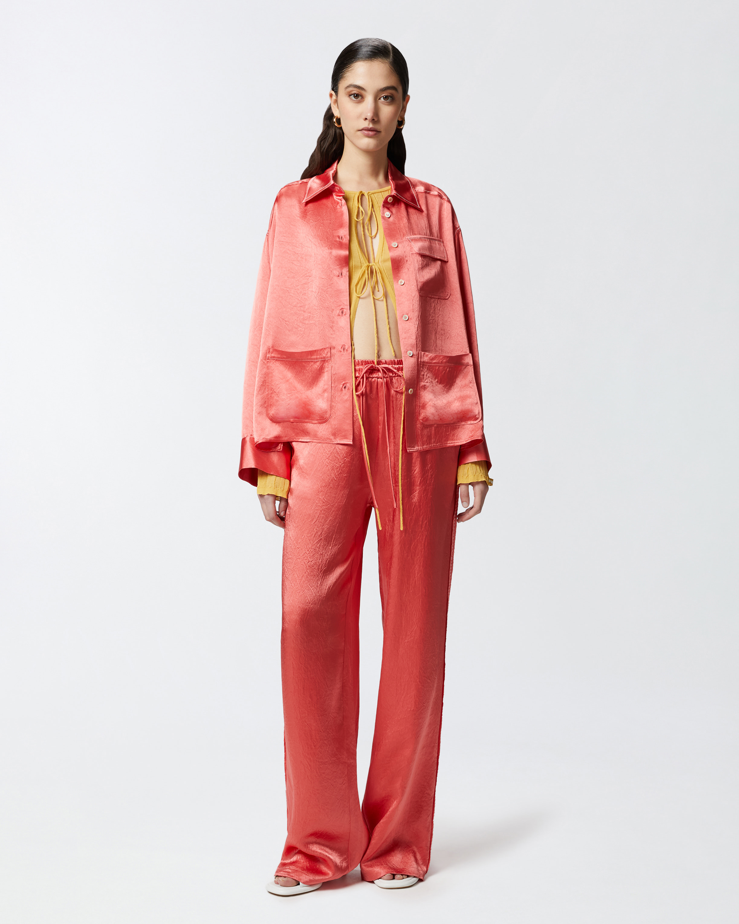 パンツ Pinko PARLAMI WIDE SATIN PANTS 104595A2BU-N55-AA01