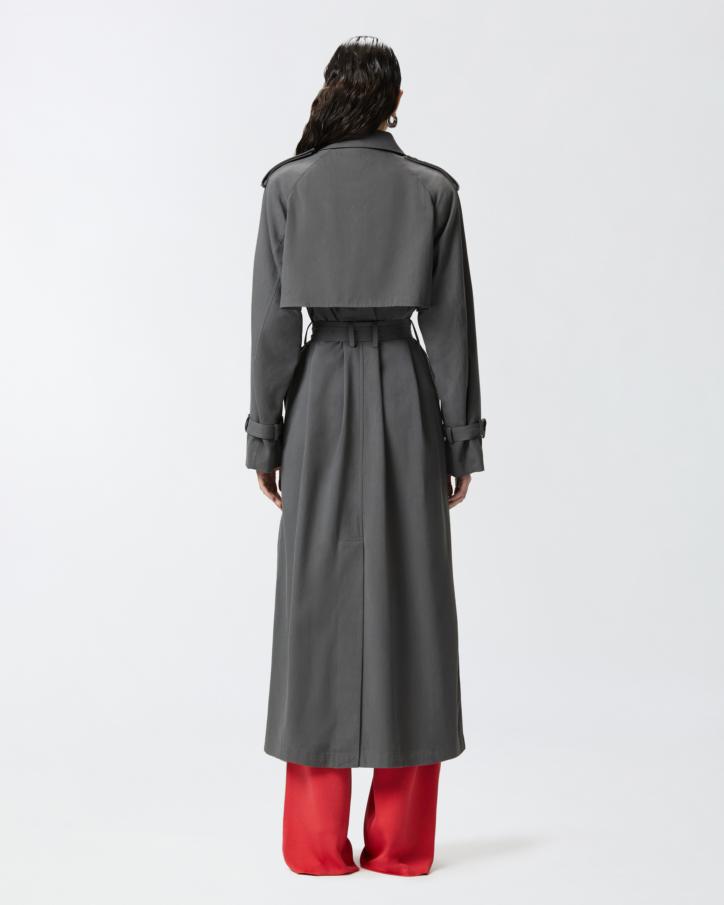 Pinko Classic Faded Cotton Trench Coat In Gris Ombre