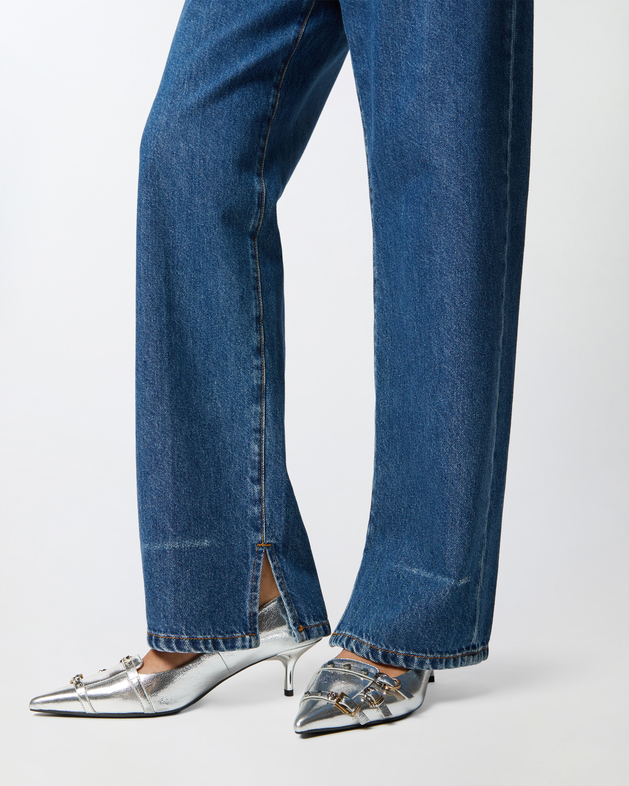 Pinko Loose-leg Jeans With Slit On The Hem In Blue