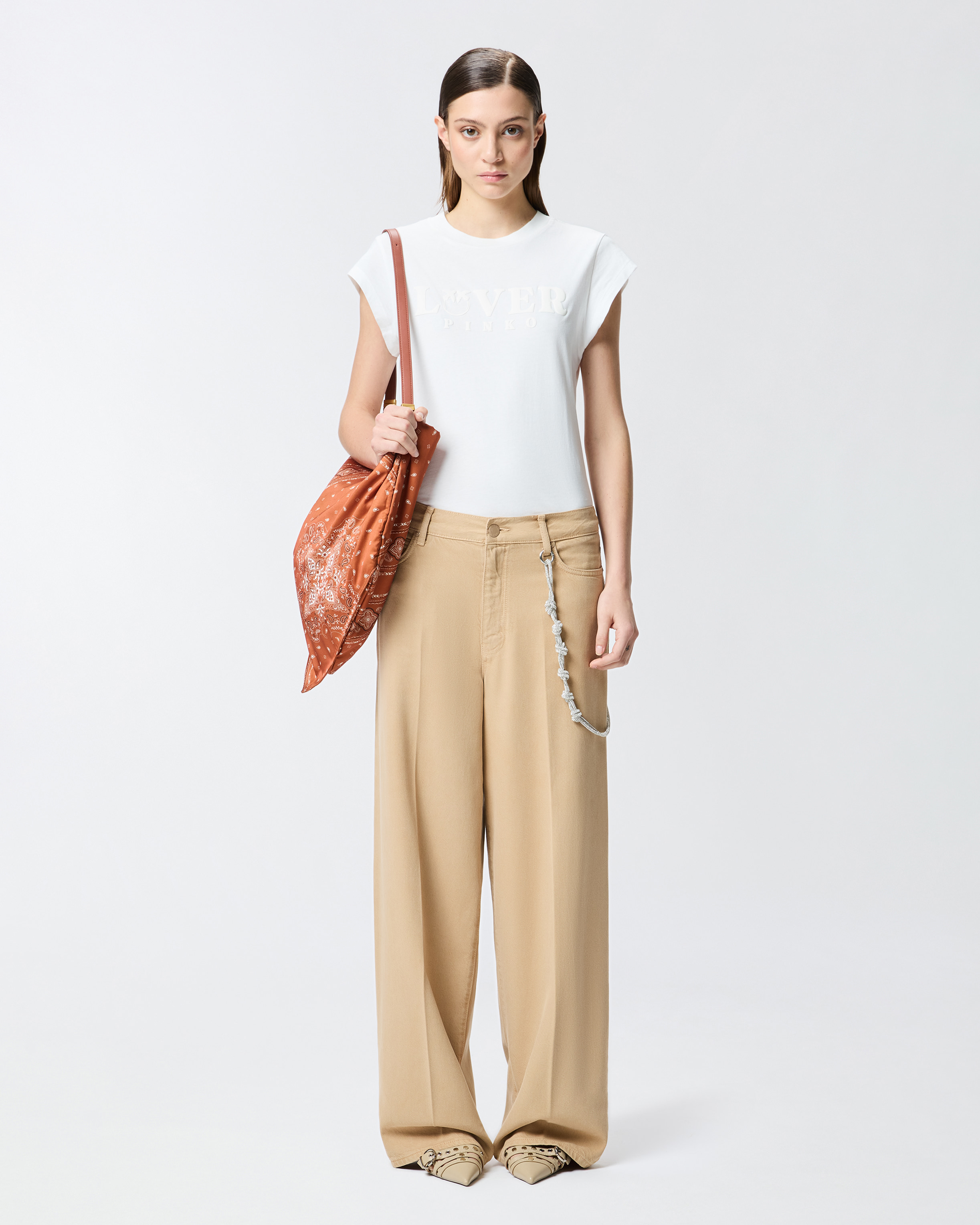 Loose wide-leg trousers with jewel chain PINKO → Shop Online