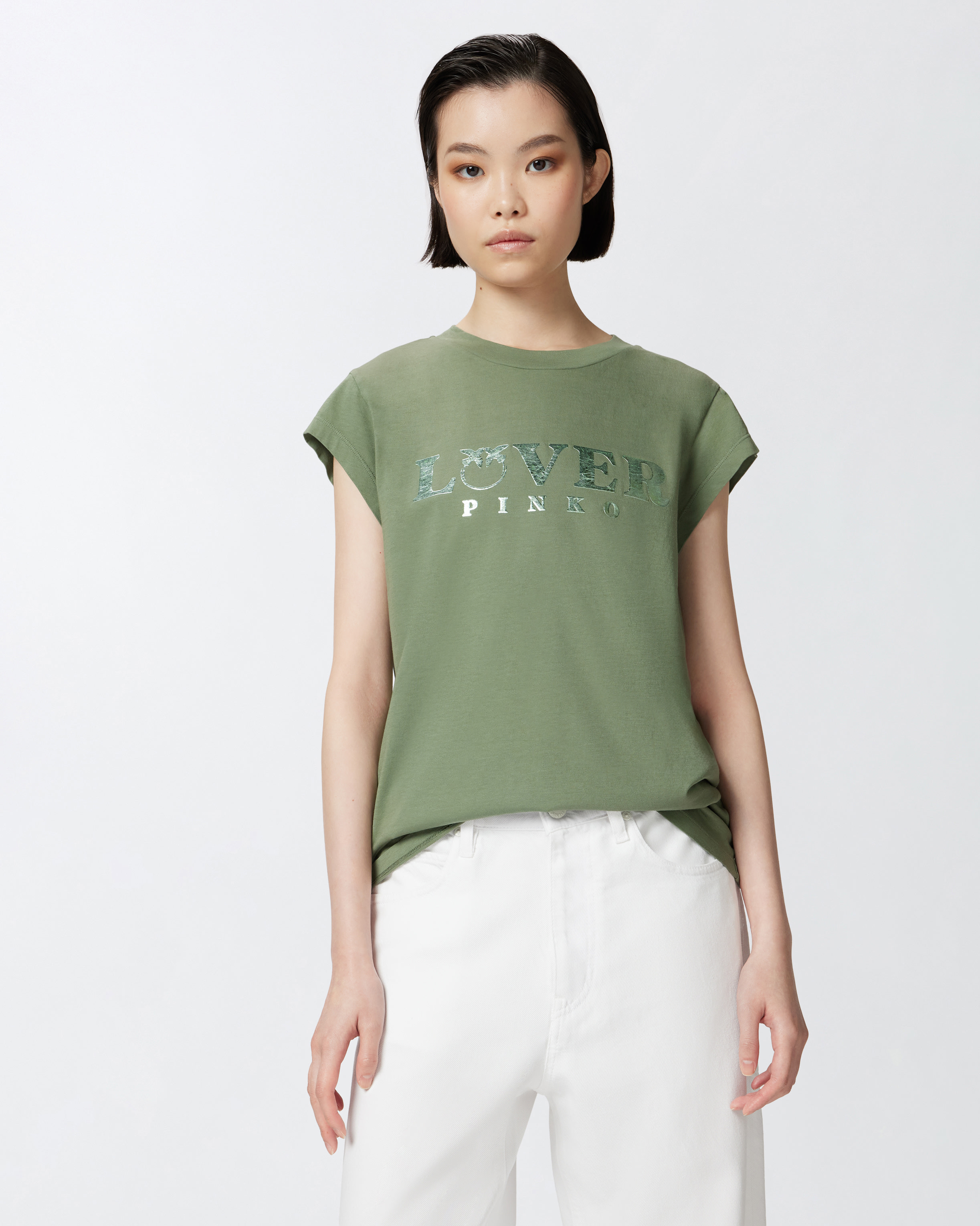PINKO 売れ筋商品|||ピンコ Tシャツ トップス レディース T-shirts Green Slim-fit PINKO Lover T-shirt PINKO → Shop Online