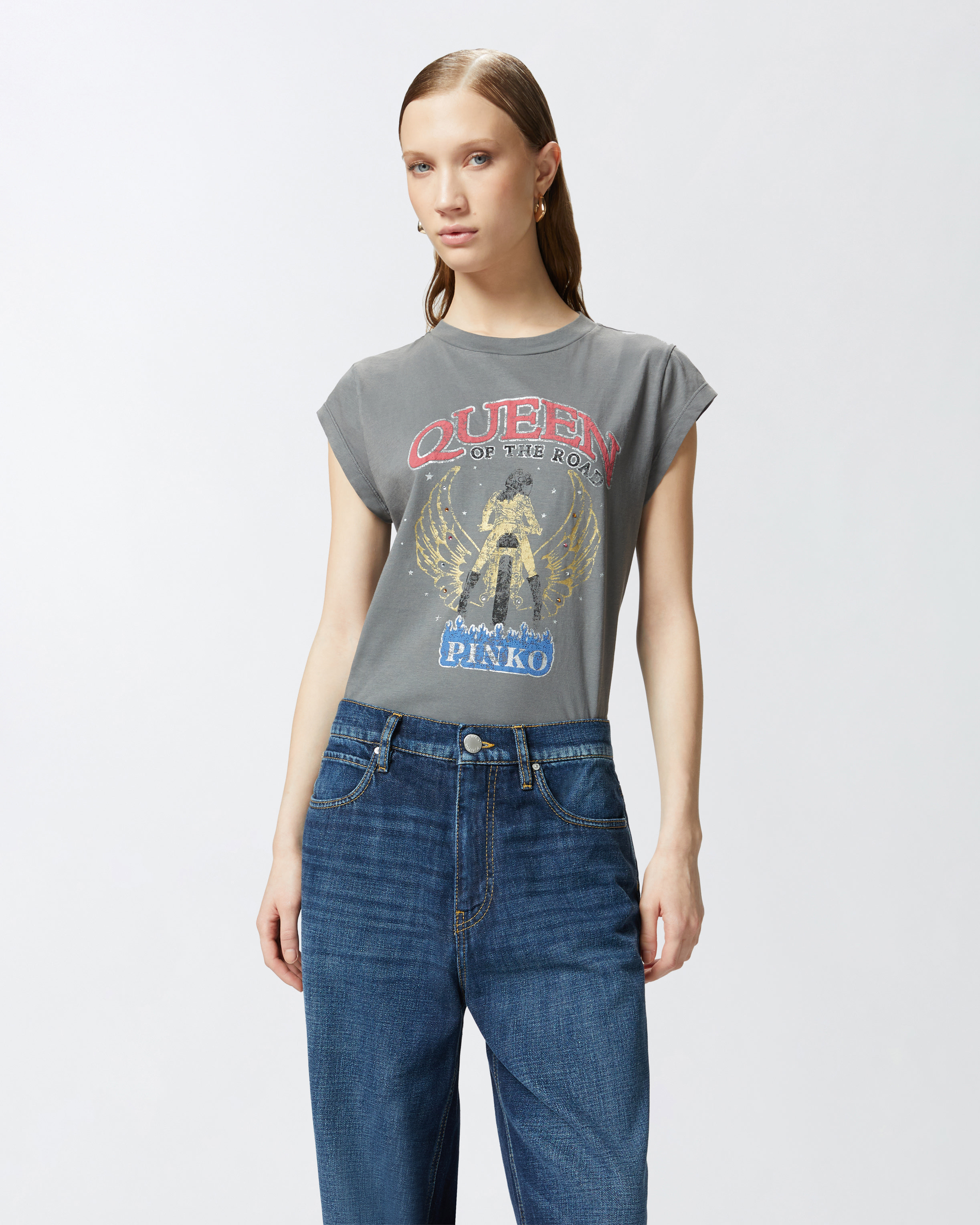 T-shirt stampa motociclista Queen of The Road Pinko
