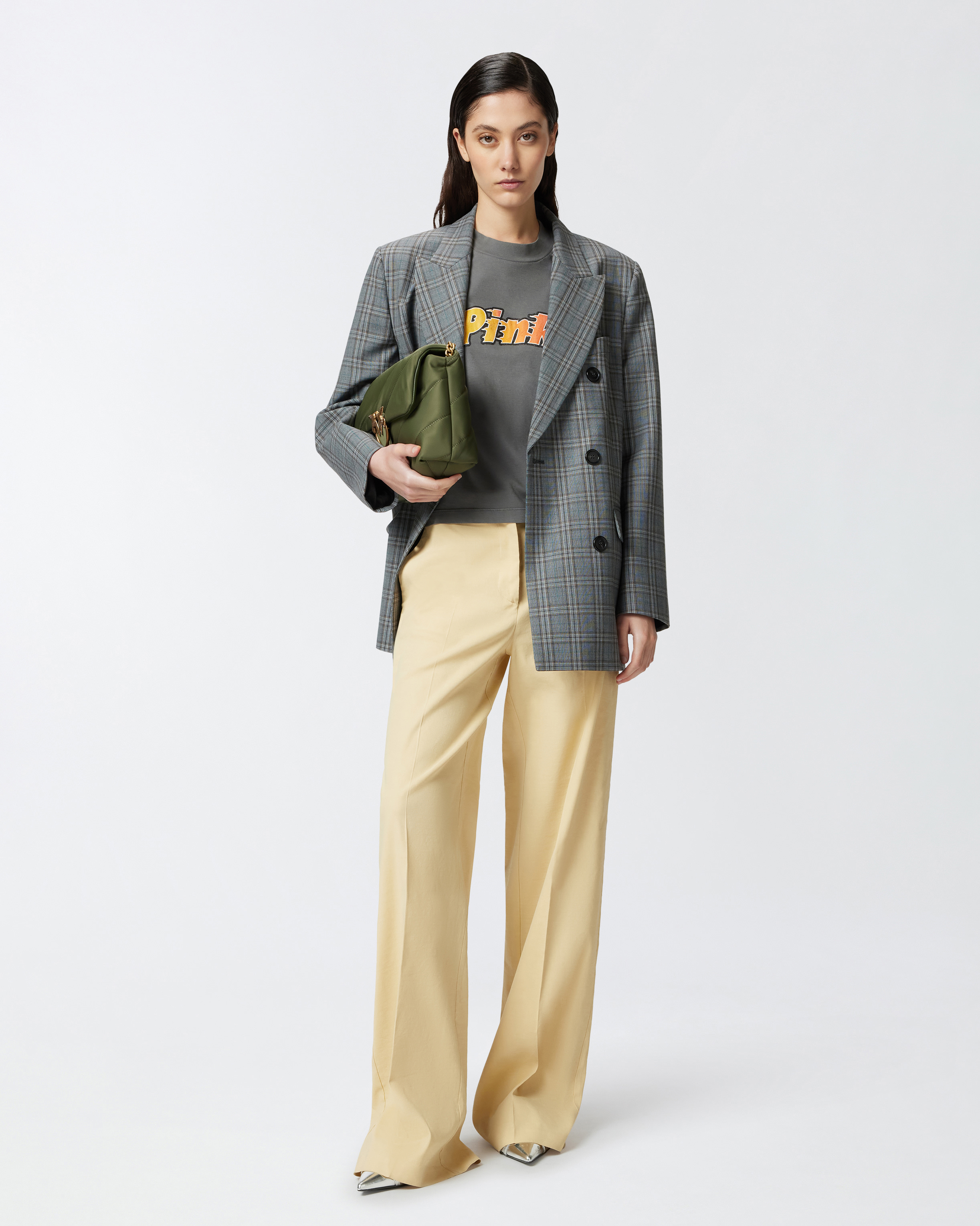 Pinko Flaming Logo Print T-shirt In Grigio-gabbiano Scuro