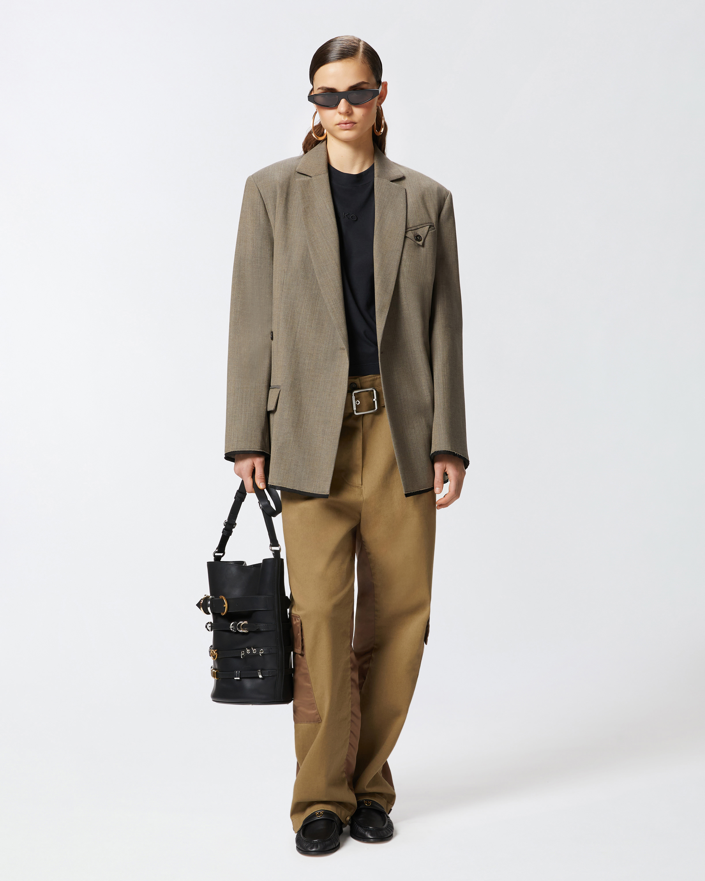 Pinko Boxy Sweater With Wide Short Sleeves In Noir Limousine
