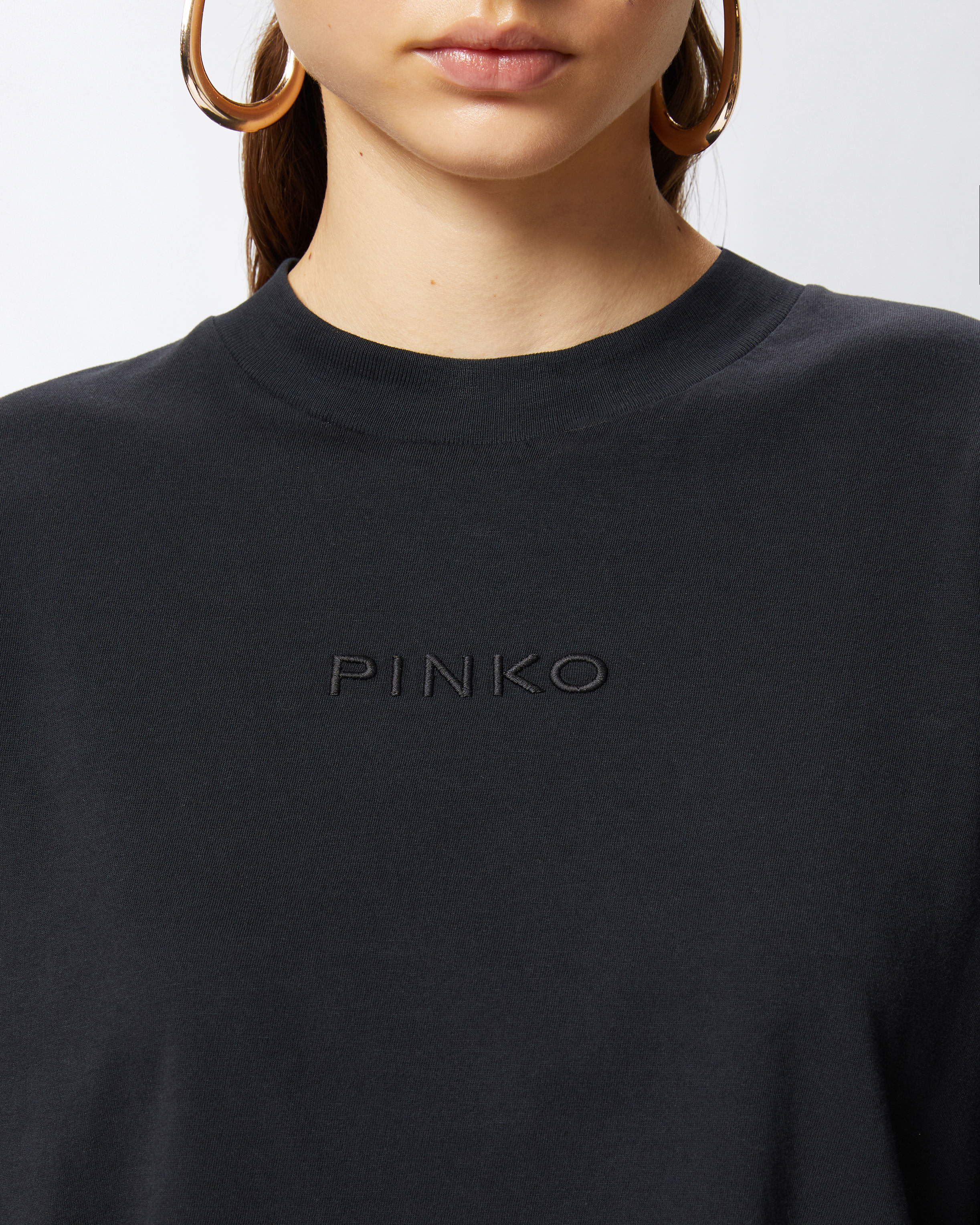 Pinko Boxy Sweater With Wide Short Sleeves In Noir Limousine