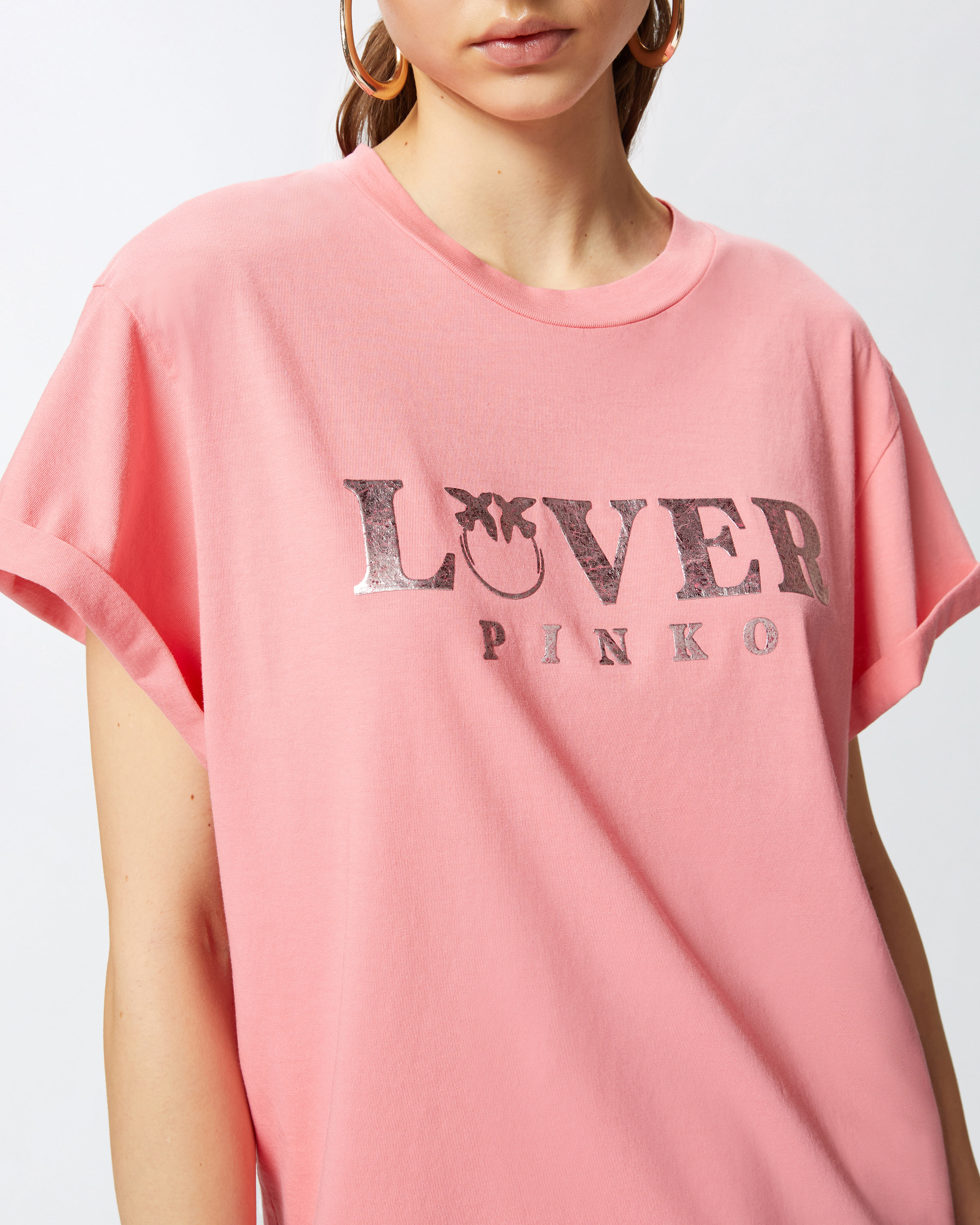 T-shirt with metallic print on front PINKO → Shop Online