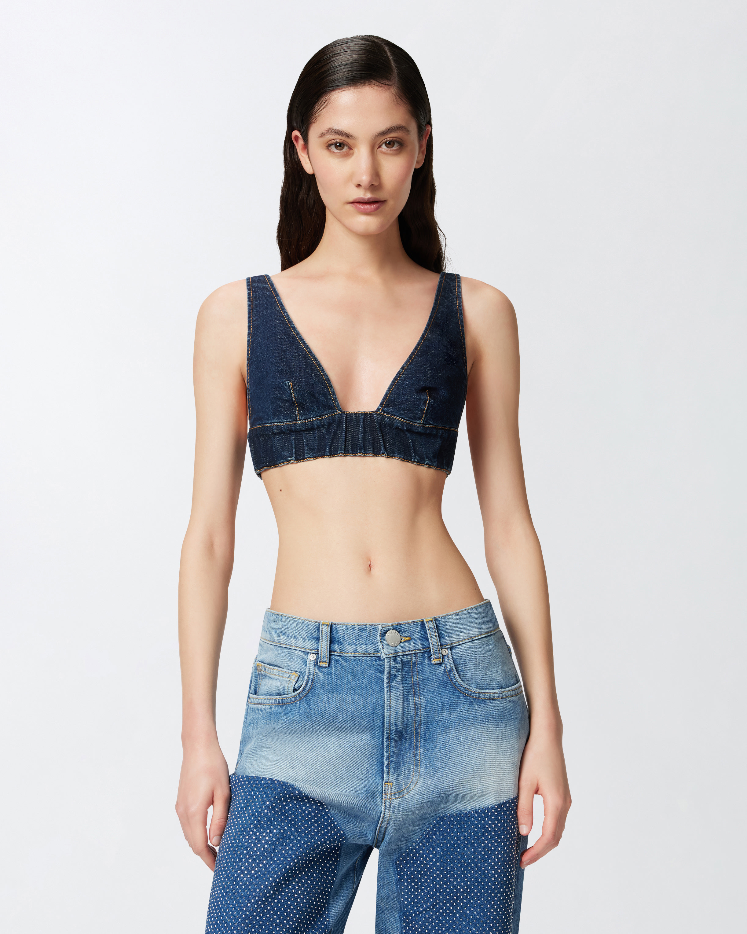 Bralette in denim scuro - Blu - large | Pinko 
