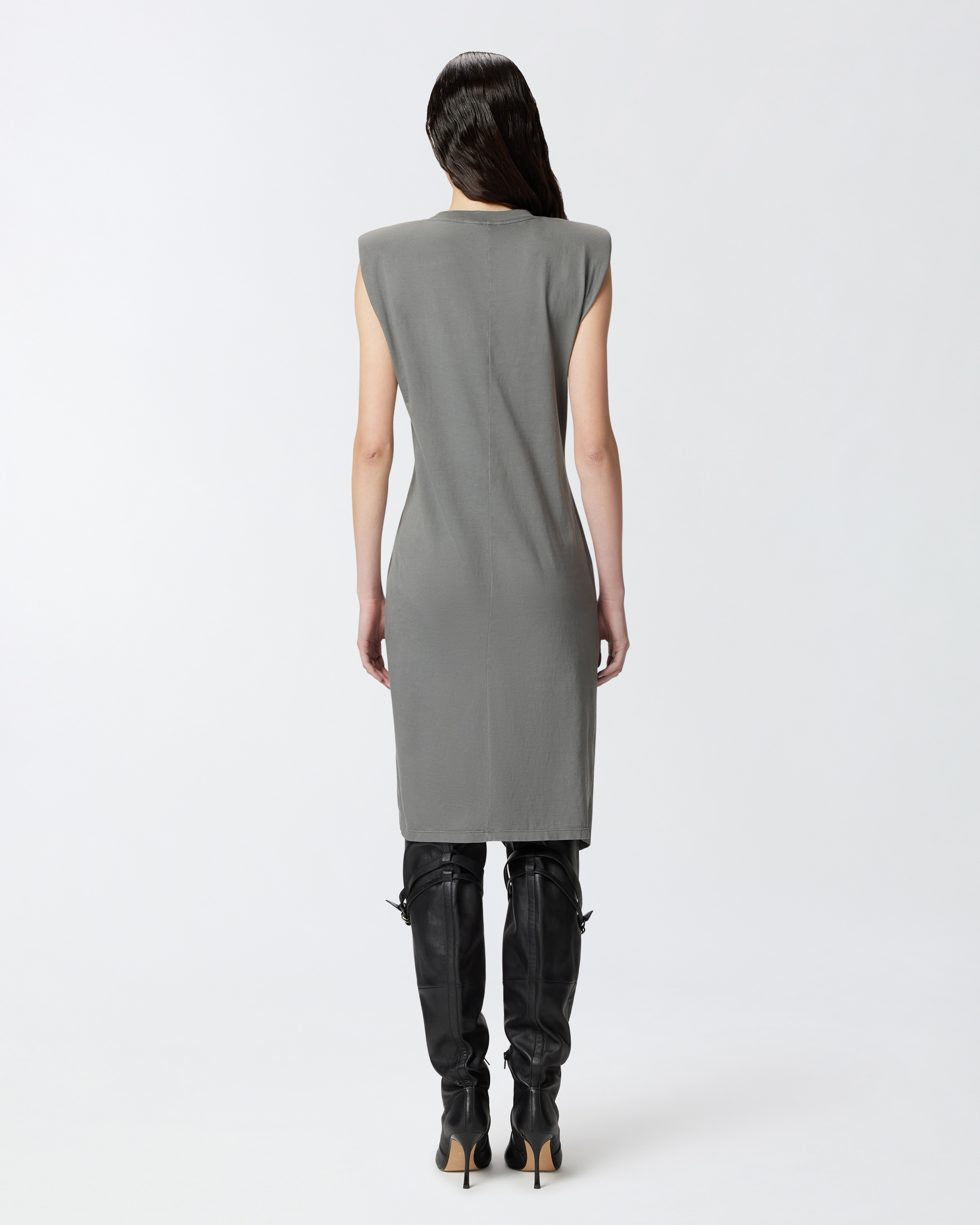 Pinko Knitted Midi Dress With Padded Shoulders In Grey-dark Seagull